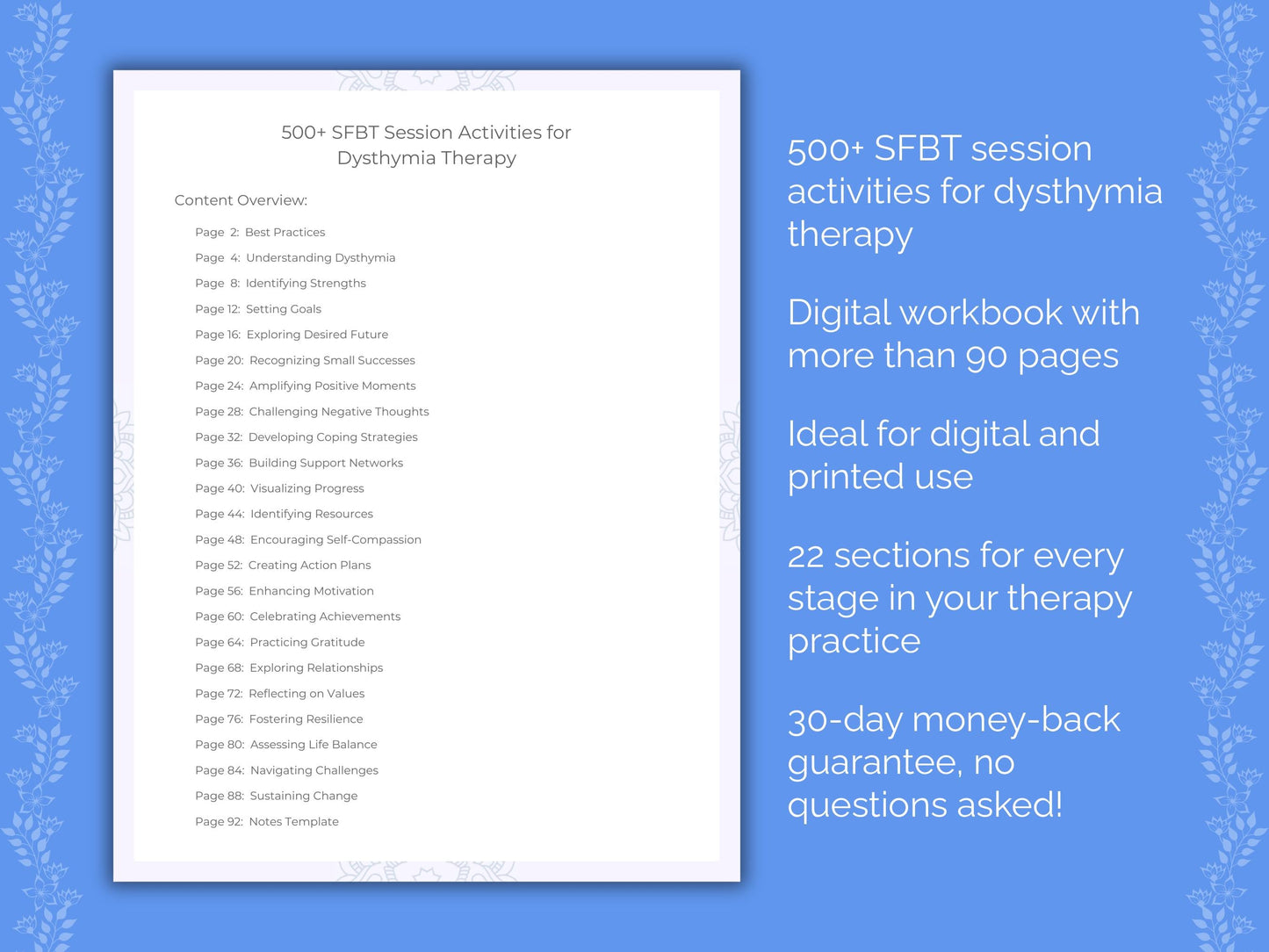 Dysthymia Solution-Focused Brief Therapy (SFBT) Therapist Worksheets