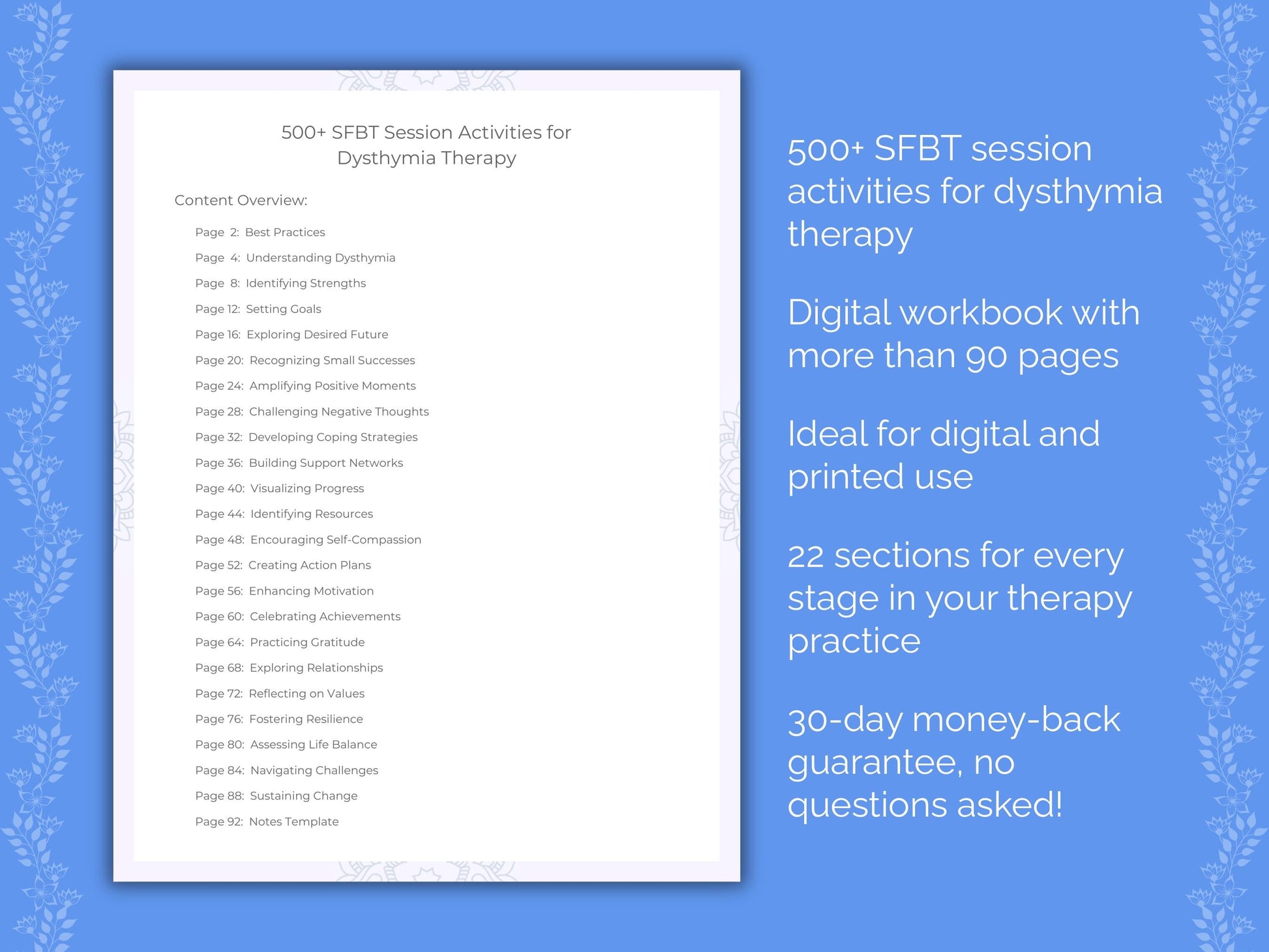 Dysthymia Solution-Focused Brief Therapy (SFBT) Therapist Worksheets
