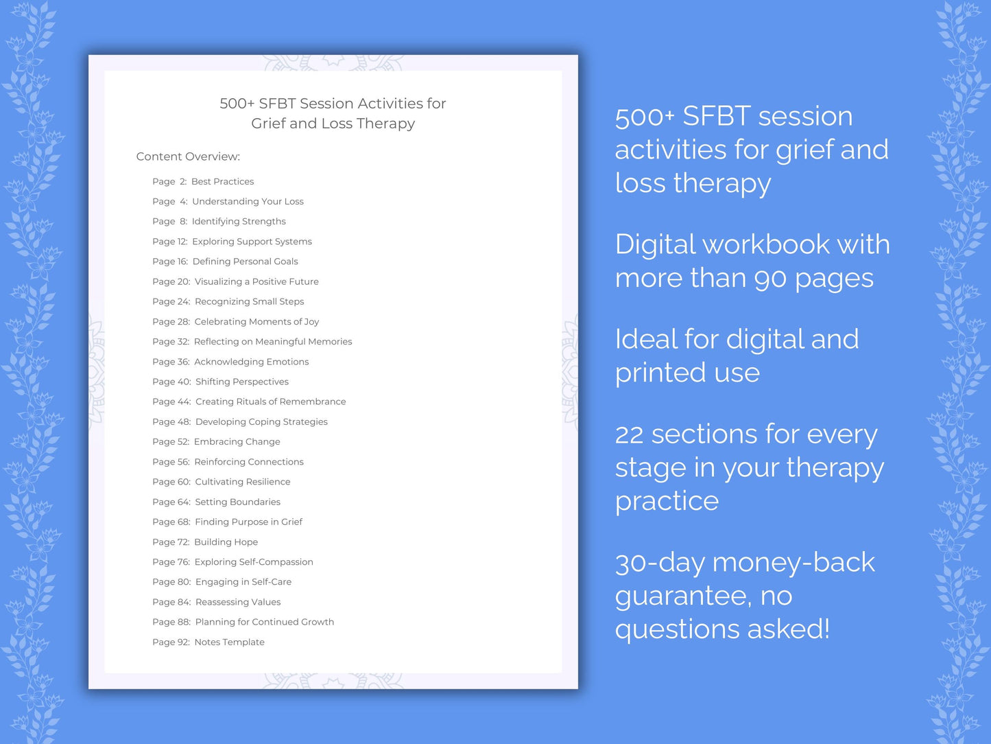 Grief and Loss Solution-Focused Brief Therapy (SFBT) Therapist Worksheets