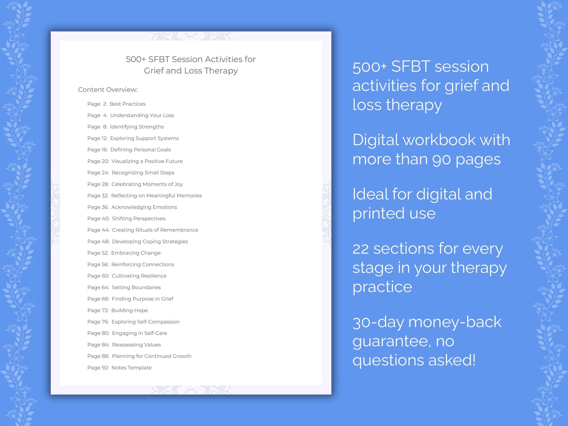 Grief and Loss Solution-Focused Brief Therapy (SFBT) Therapist Worksheets