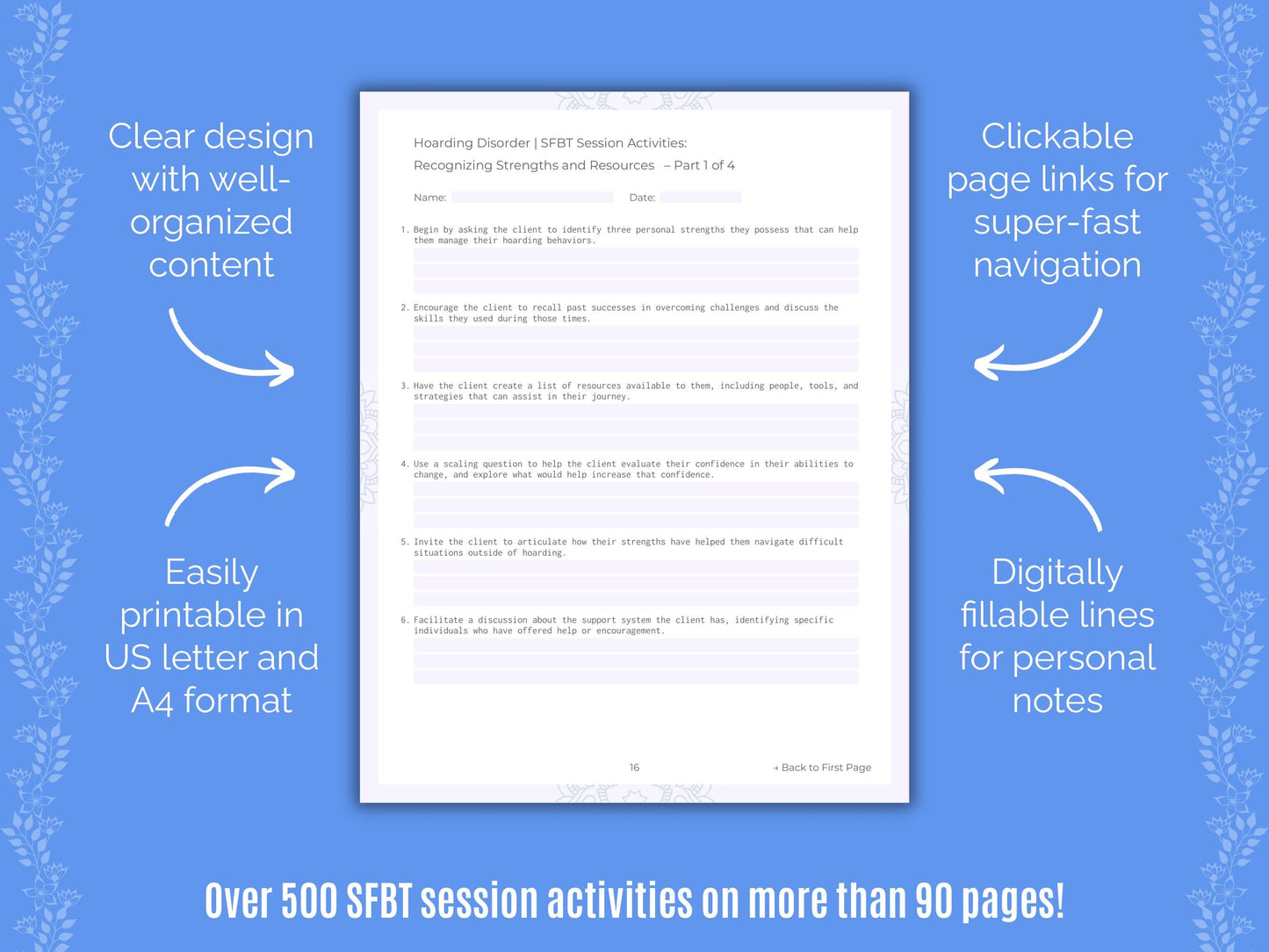 Hoarding Disorder Solution-Focused Brief Therapy (SFBT) Counseling Templates