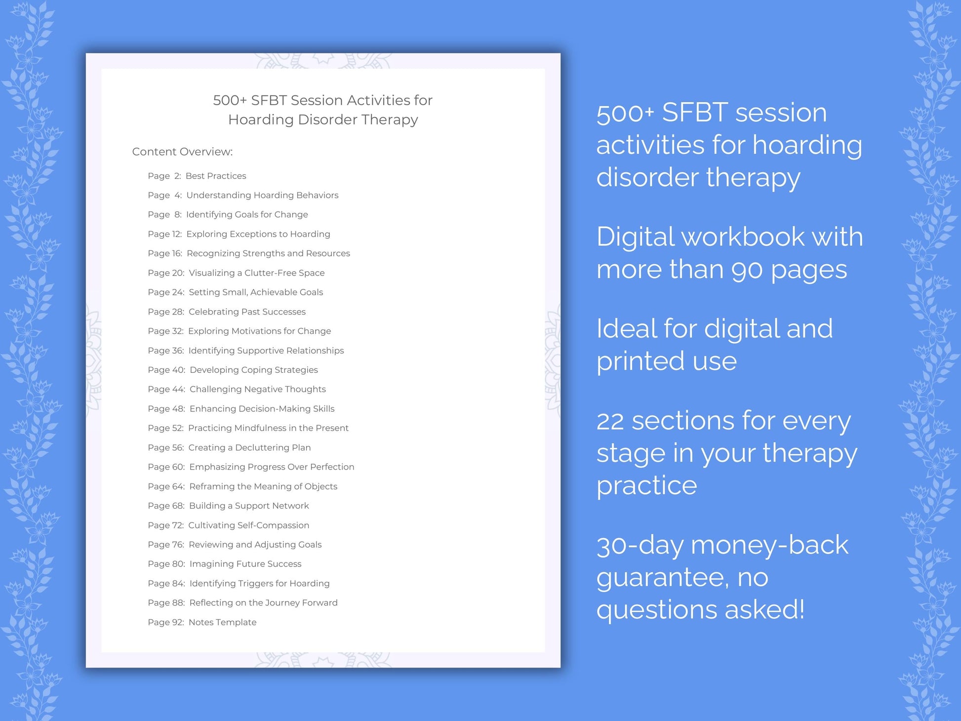 Hoarding Disorder Solution-Focused Brief Therapy (SFBT) Therapist Worksheets