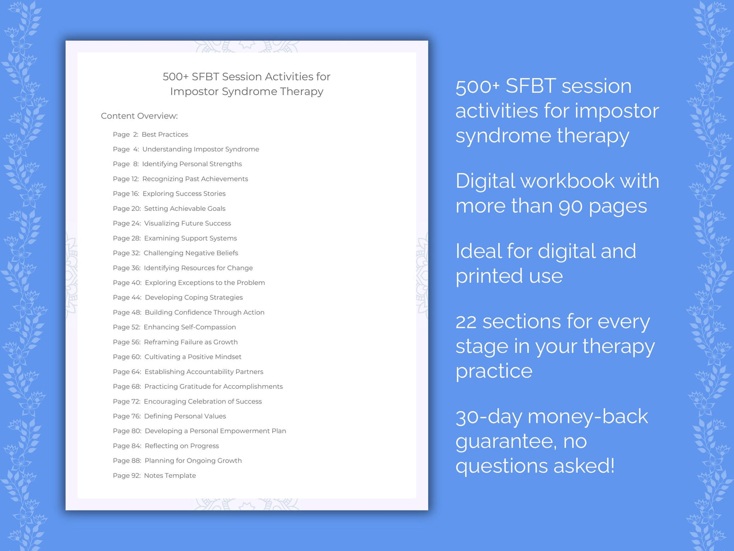 Impostor Syndrome Solution-Focused Brief Therapy (SFBT) Therapist Worksheets