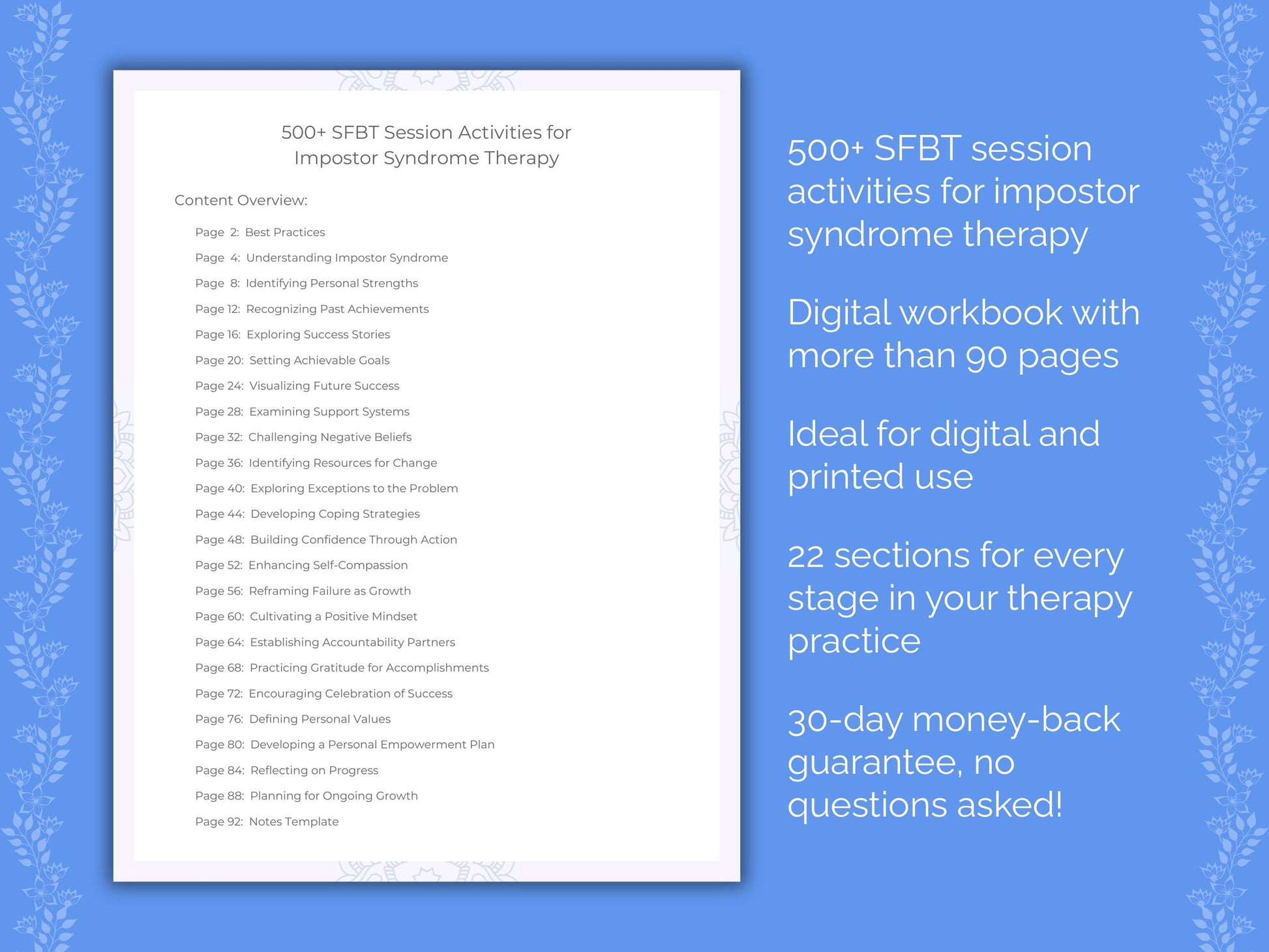 Impostor Syndrome Solution-Focused Brief Therapy (SFBT) Therapist Worksheets