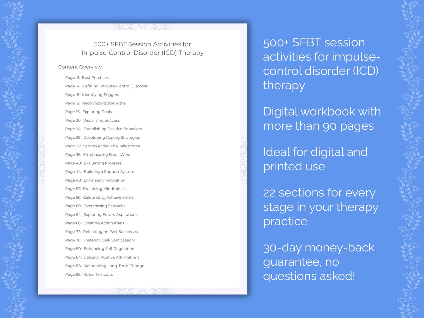 Impulse-Control Disorder (ICD) Solution-Focused Brief Therapy (SFBT) Therapist Worksheets