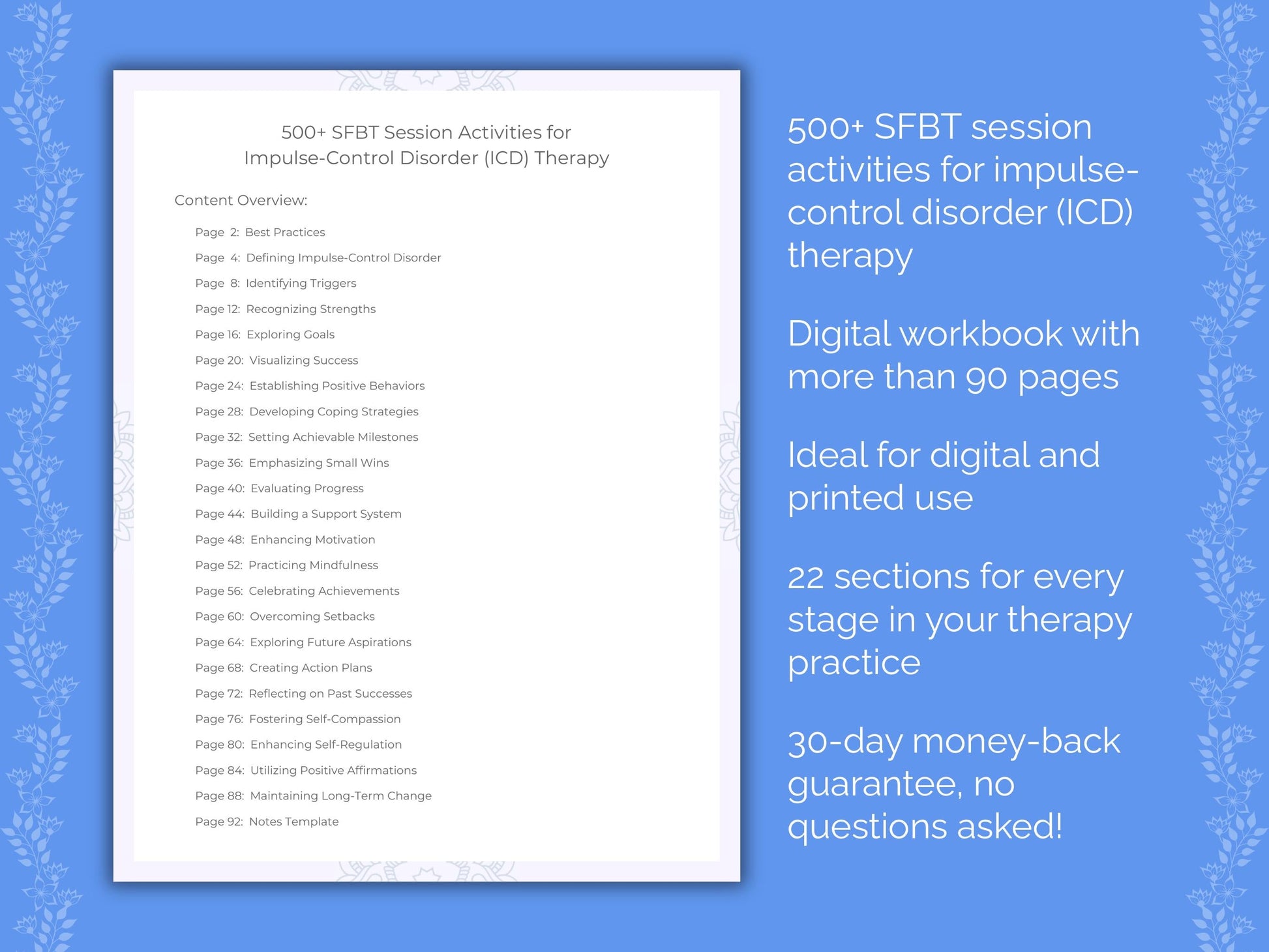 Impulse-Control Disorder (ICD) Solution-Focused Brief Therapy (SFBT) Therapist Worksheets