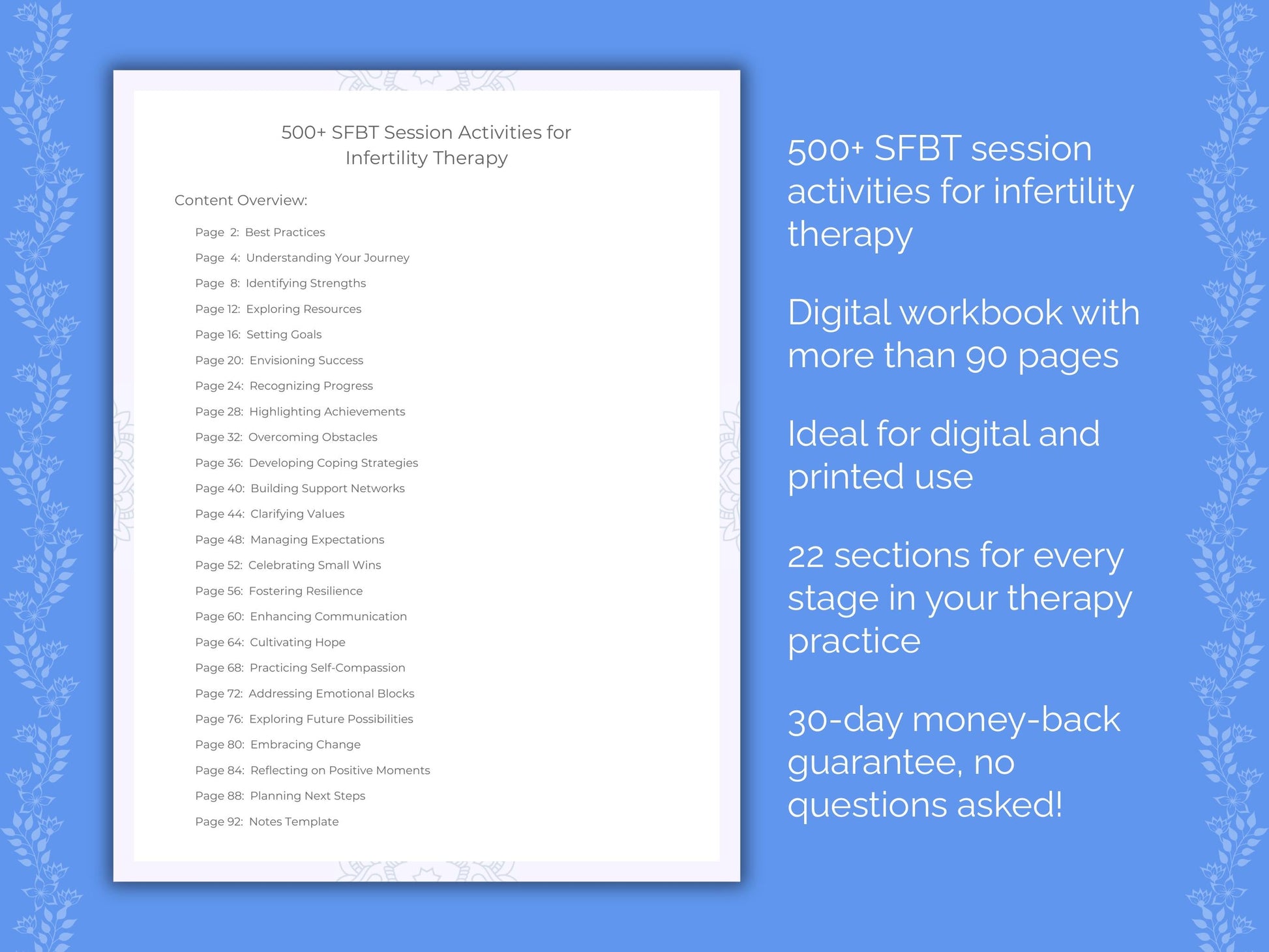 Infertility Solution-Focused Brief Therapy (SFBT) Therapist Worksheets