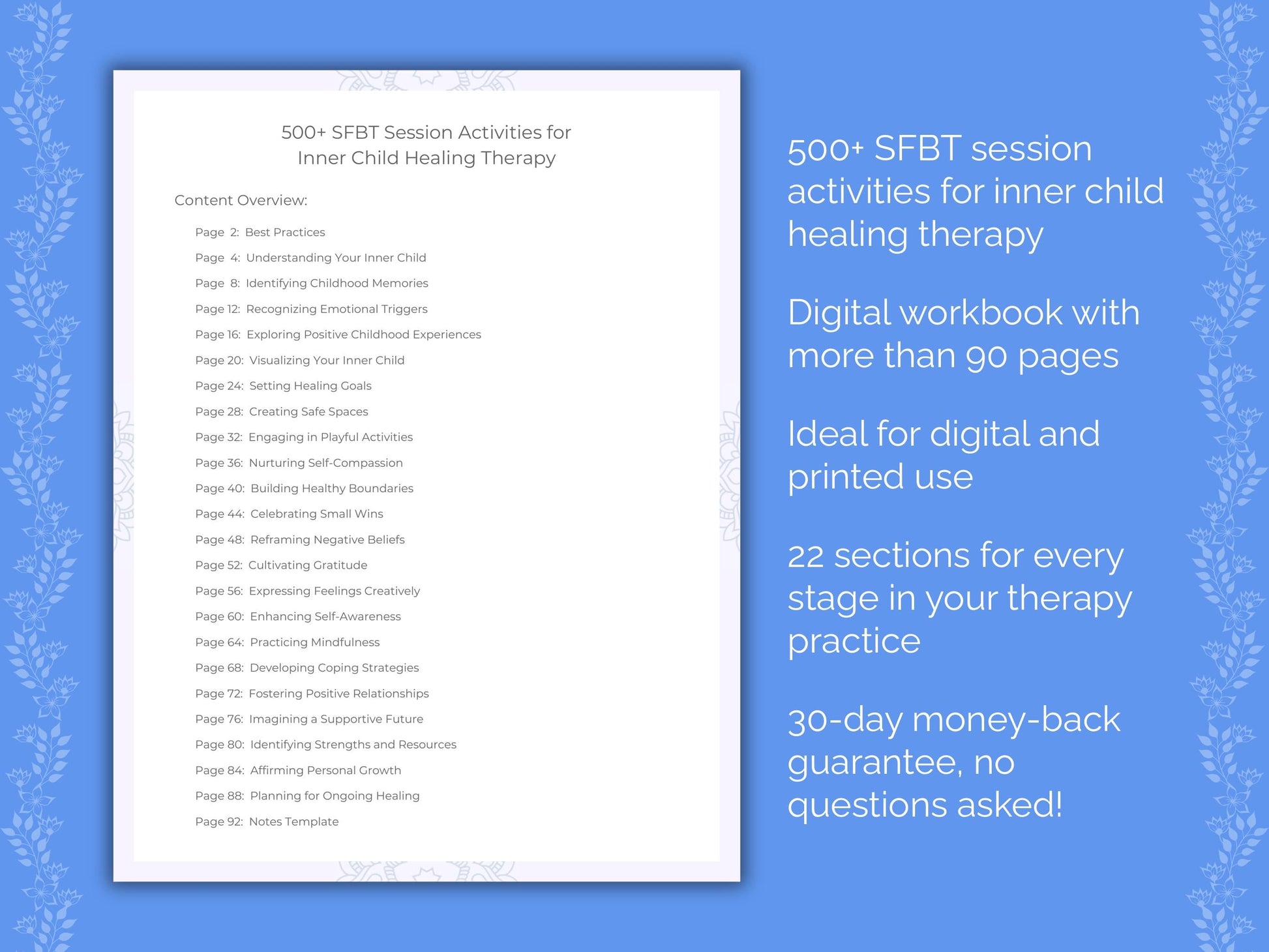 Inner Child Healing Solution-Focused Brief Therapy (SFBT) Therapist Worksheets
