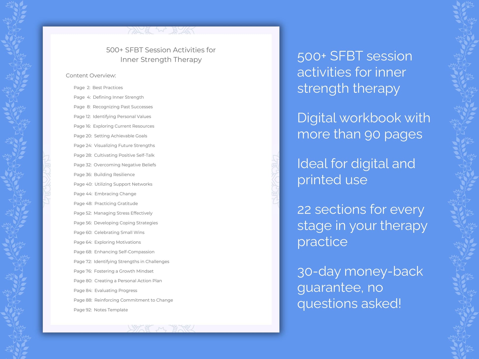 Inner Strength Solution-Focused Brief Therapy (SFBT) Therapist Worksheets