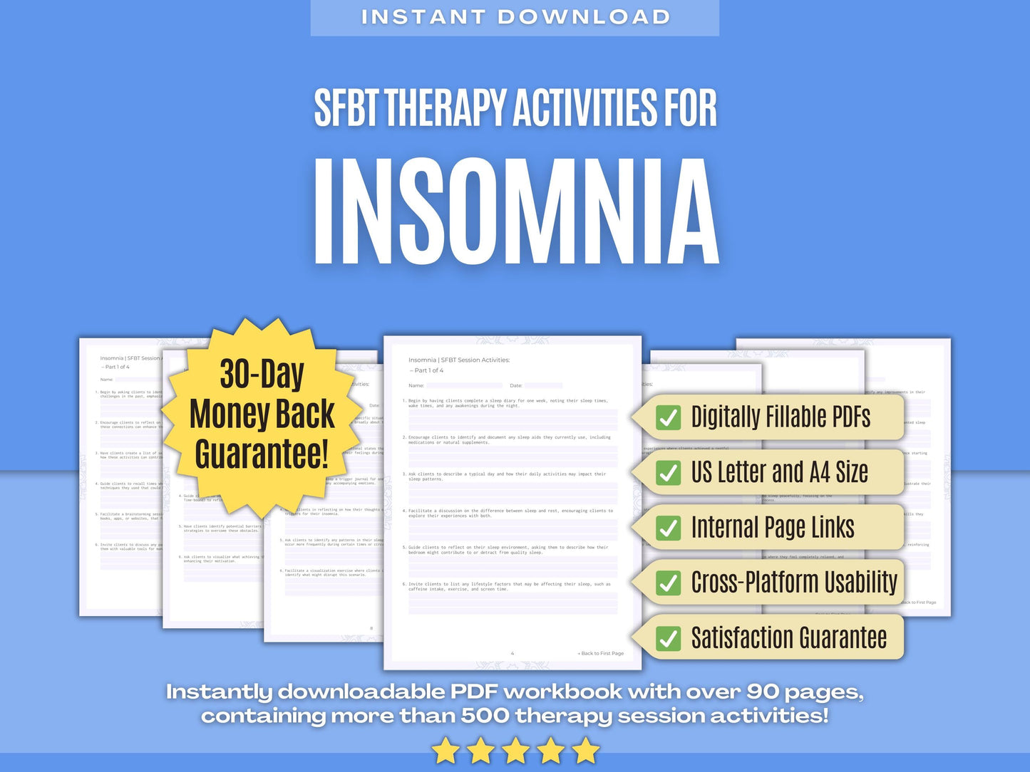 Insomnia Solution-Focused Brief Therapy (SFBT) Psychology Workbooks