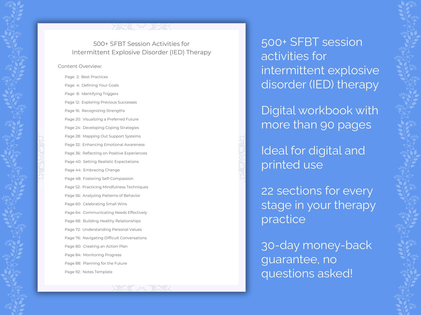 Intermittent Explosive Disorder (IED) Solution-Focused Brief Therapy (SFBT) Therapist Worksheets