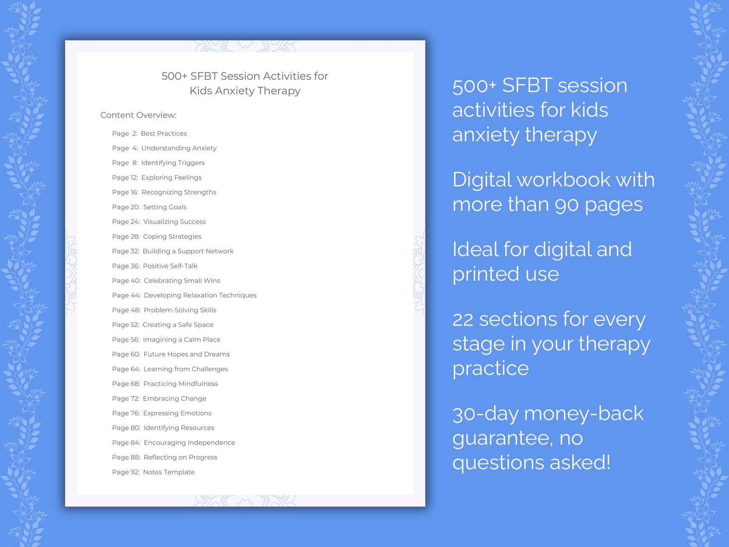 Kids Anxiety Solution-Focused Brief Therapy (SFBT) Therapist Worksheets
