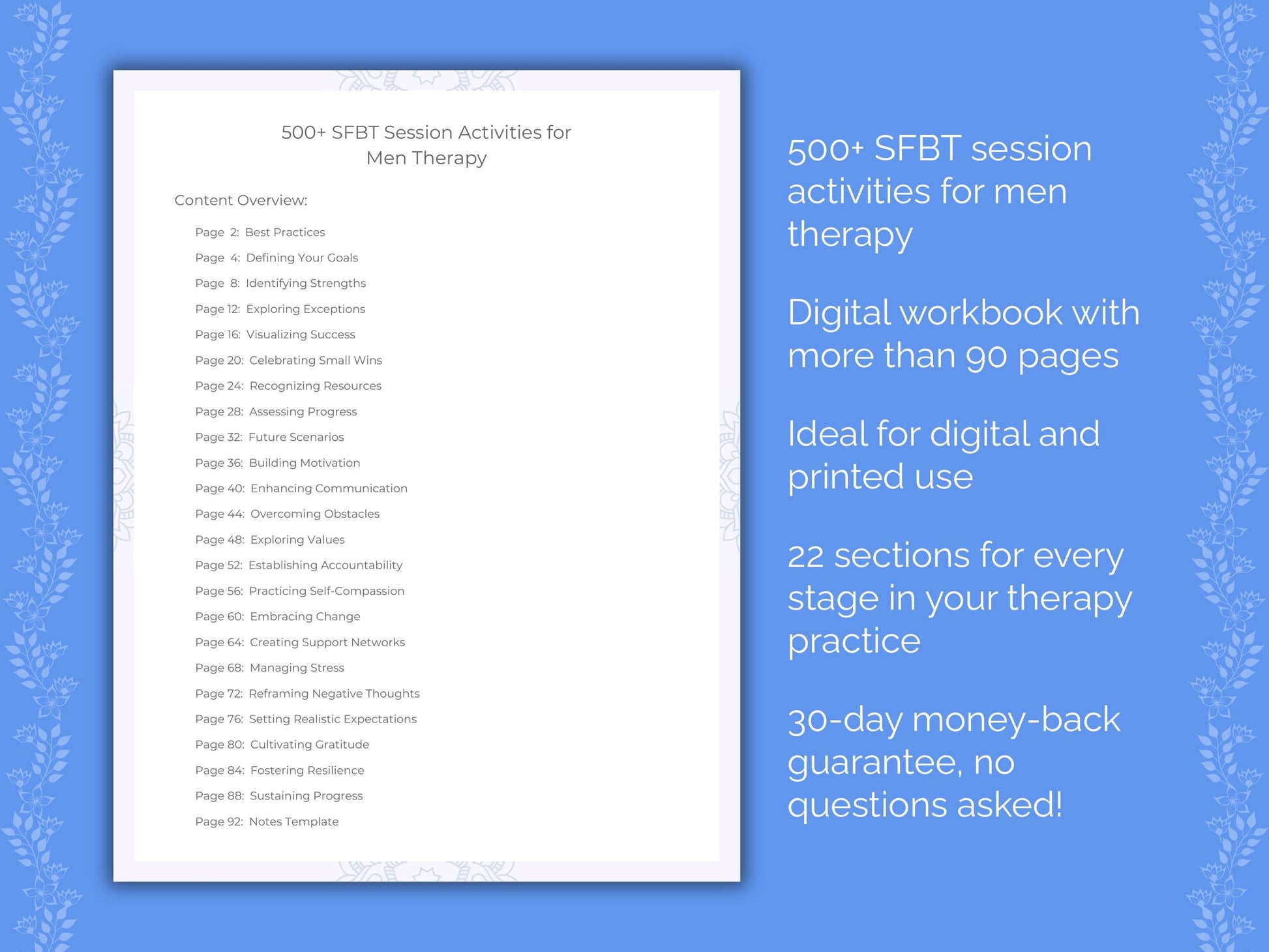 Men Solution-Focused Brief Therapy (SFBT) Therapist Worksheets