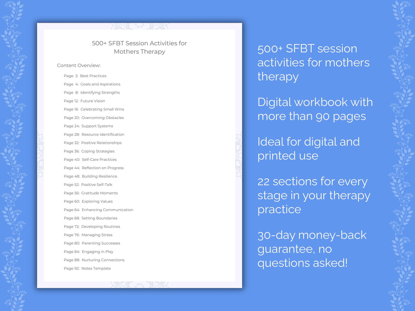 Mothers Solution-Focused Brief Therapy (SFBT) Therapist Worksheets