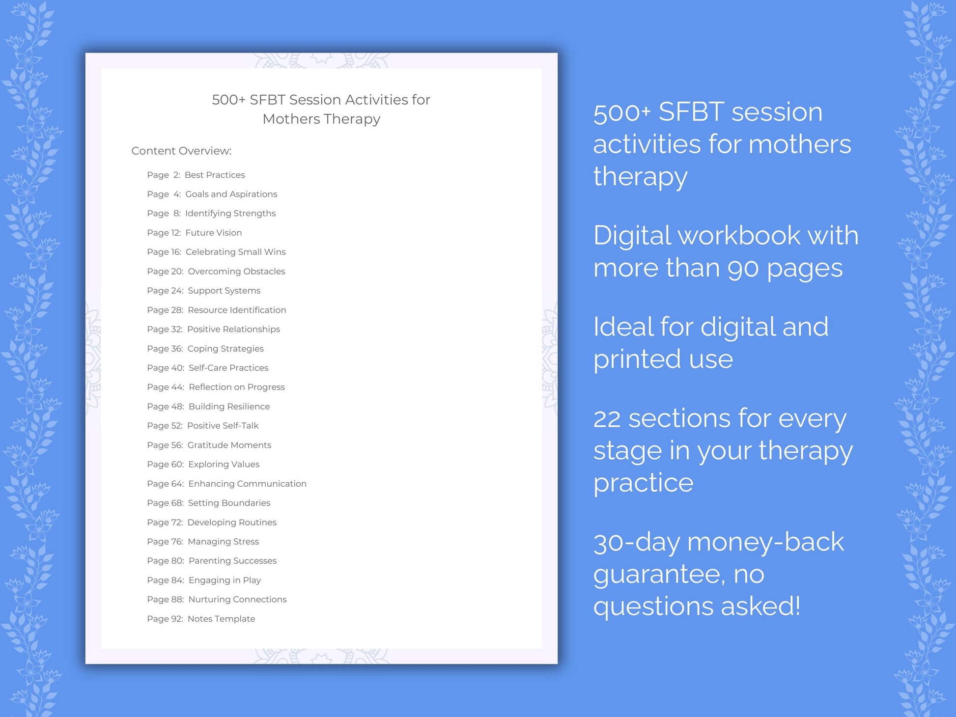 Mothers Solution-Focused Brief Therapy (SFBT) Therapist Worksheets