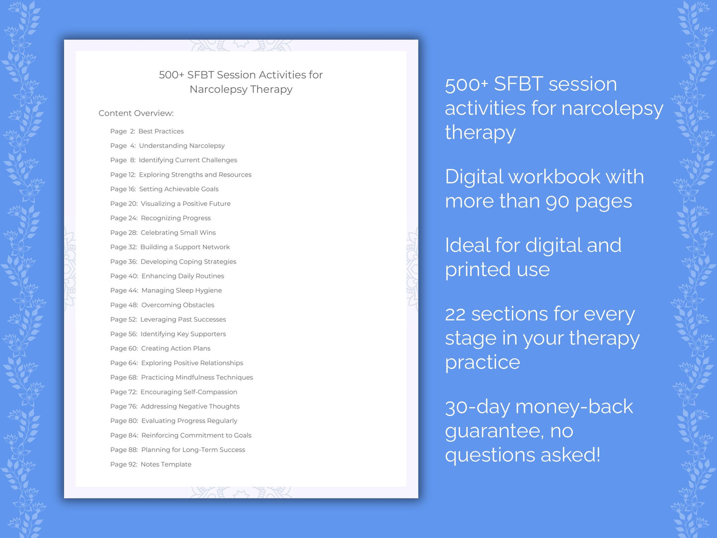 Narcolepsy Solution-Focused Brief Therapy (SFBT) Therapist Worksheets