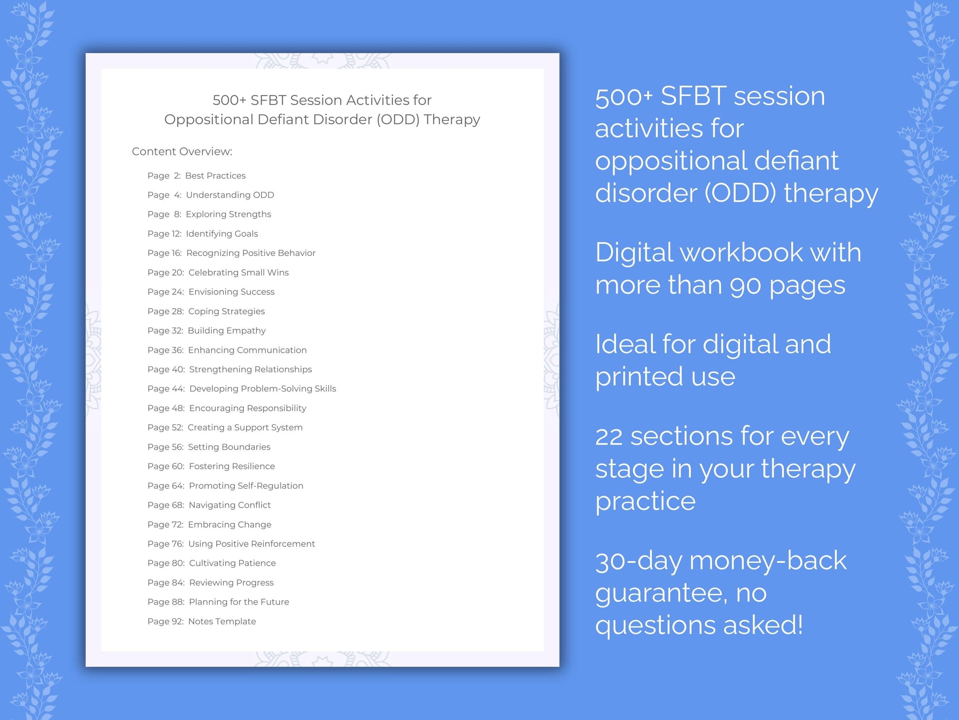 Oppositional Defiant Disorder (ODD) Solution-Focused Brief Therapy (SFBT) Therapist Worksheets