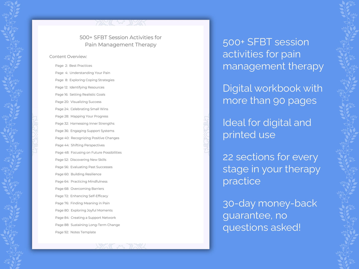 Pain Management Solution-Focused Brief Therapy (SFBT) Therapist Worksheets