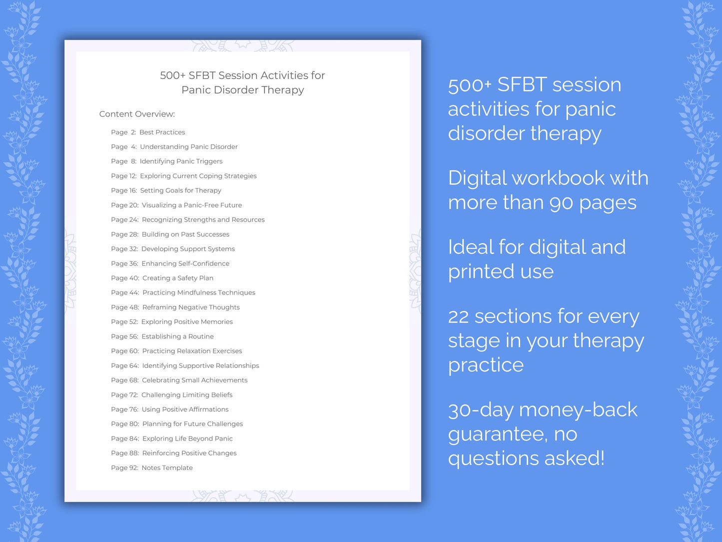 Panic Disorder Solution-Focused Brief Therapy (SFBT) Therapist Worksheets