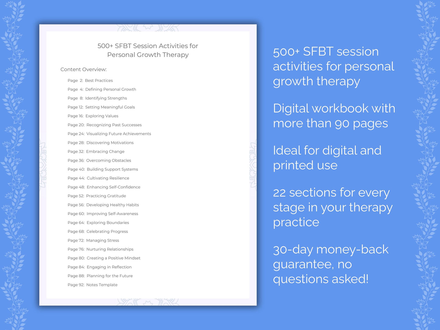 Personal Growth Solution-Focused Brief Therapy (SFBT) Therapist Worksheets
