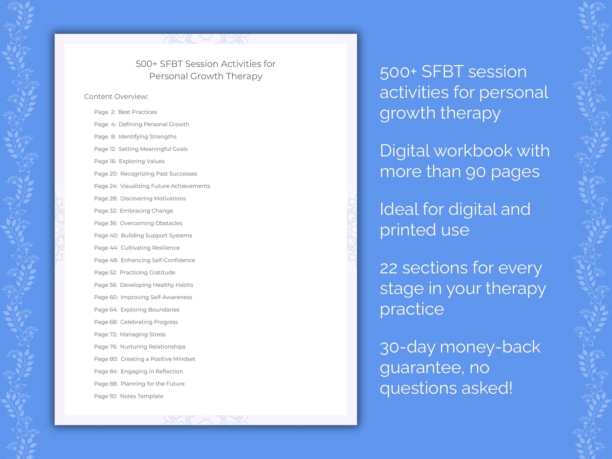 Personal Growth Solution-Focused Brief Therapy (SFBT) Therapist Worksheets