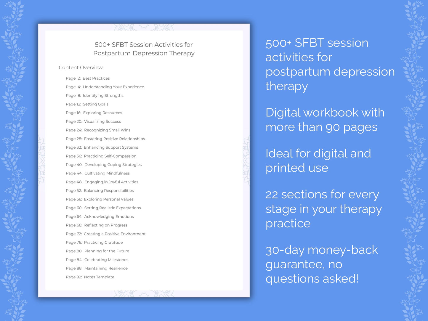 Postpartum Depression Solution-Focused Brief Therapy (SFBT) Therapist Worksheets