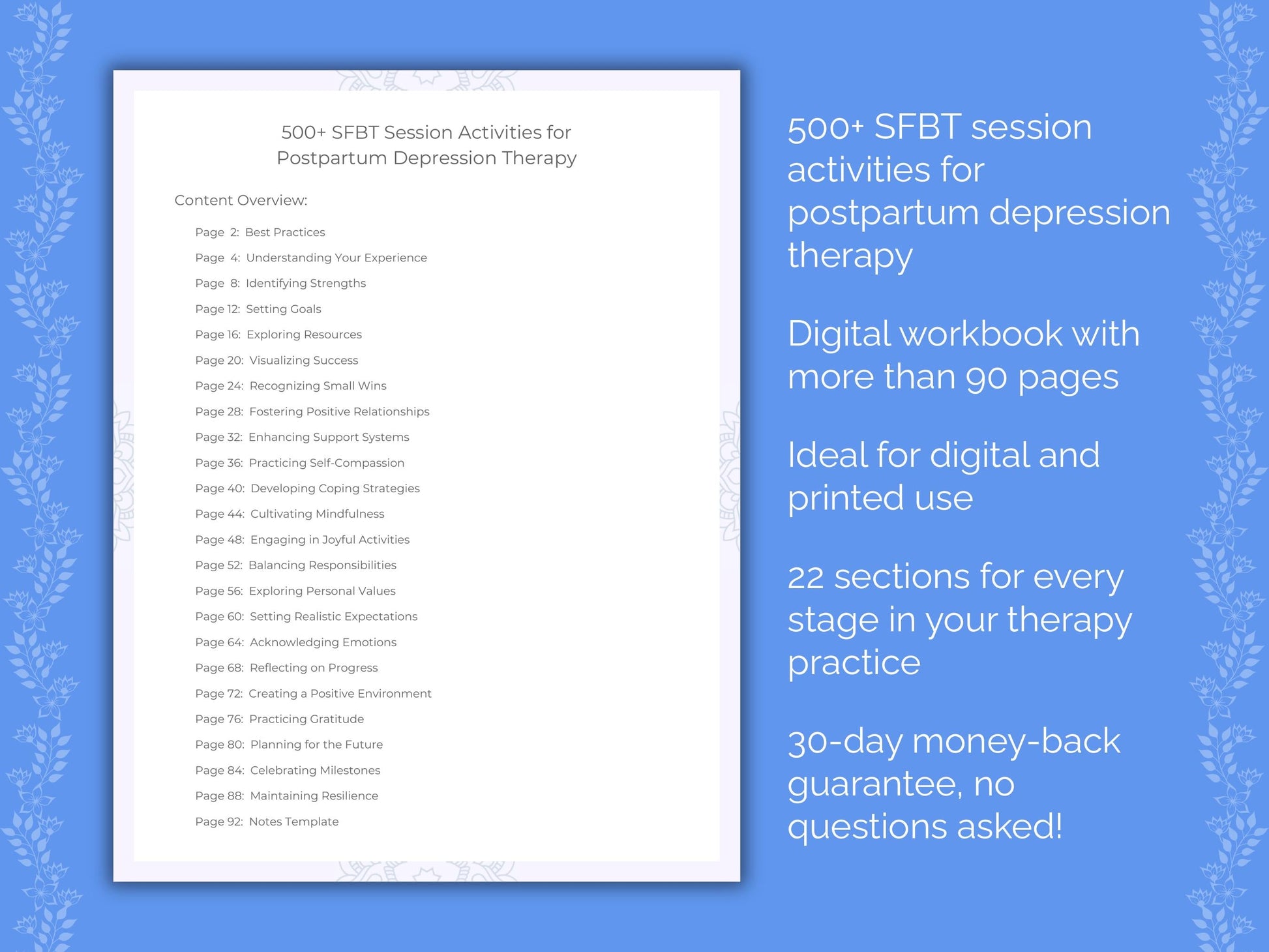 Postpartum Depression Solution-Focused Brief Therapy (SFBT) Therapist Worksheets