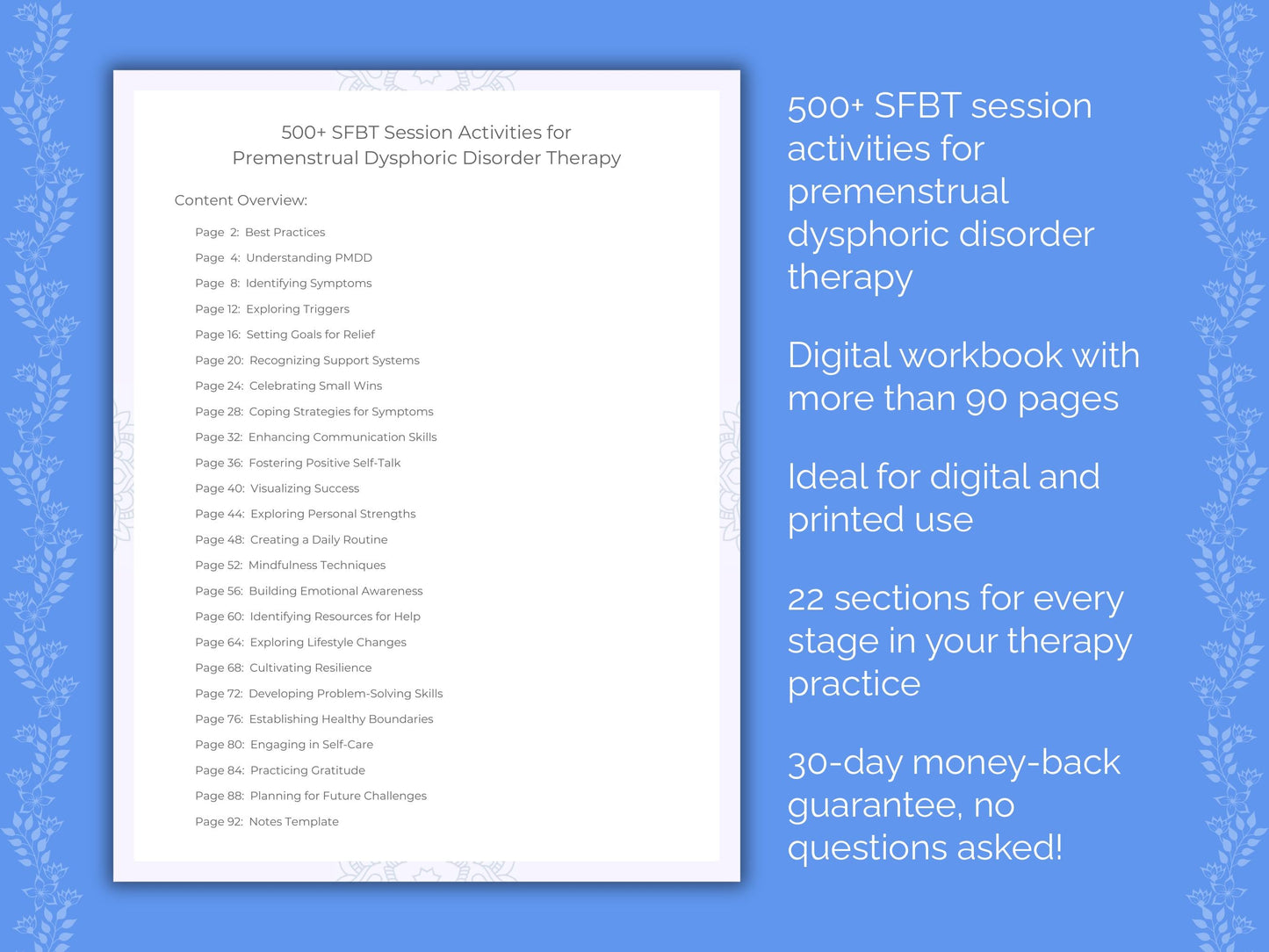 Premenstrual Dysphoric Disorder Solution-Focused Brief Therapy (SFBT) Therapist Worksheets