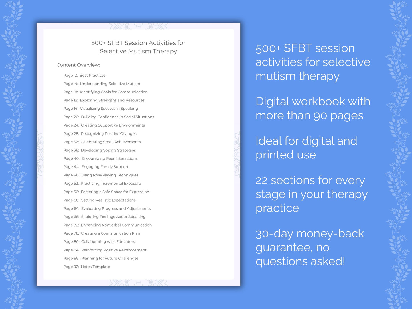 Selective Mutism Solution-Focused Brief Therapy (SFBT) Therapist Worksheets