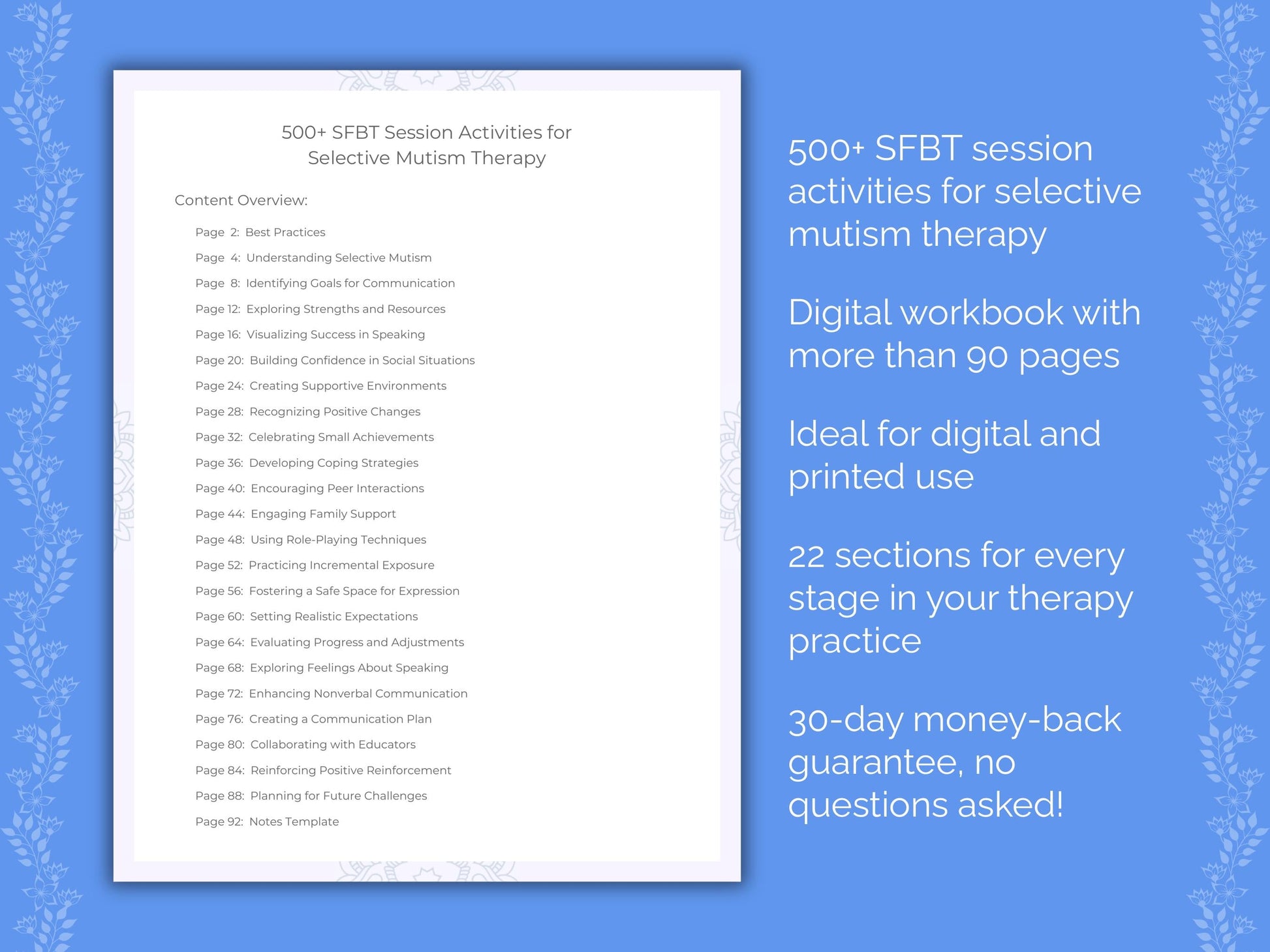 Selective Mutism Solution-Focused Brief Therapy (SFBT) Therapist Worksheets
