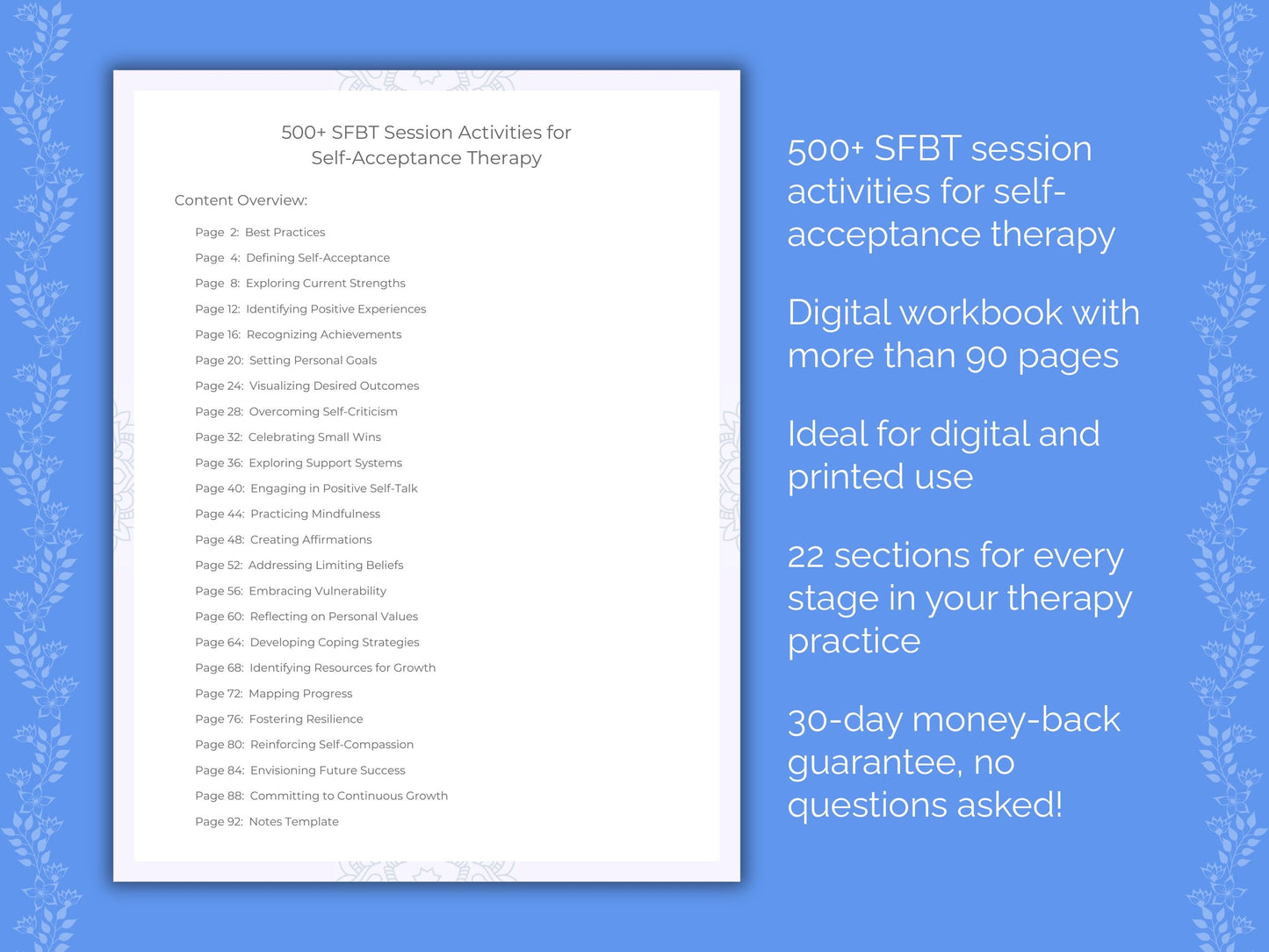 Self-Acceptance Solution-Focused Brief Therapy (SFBT) Therapist Worksheets