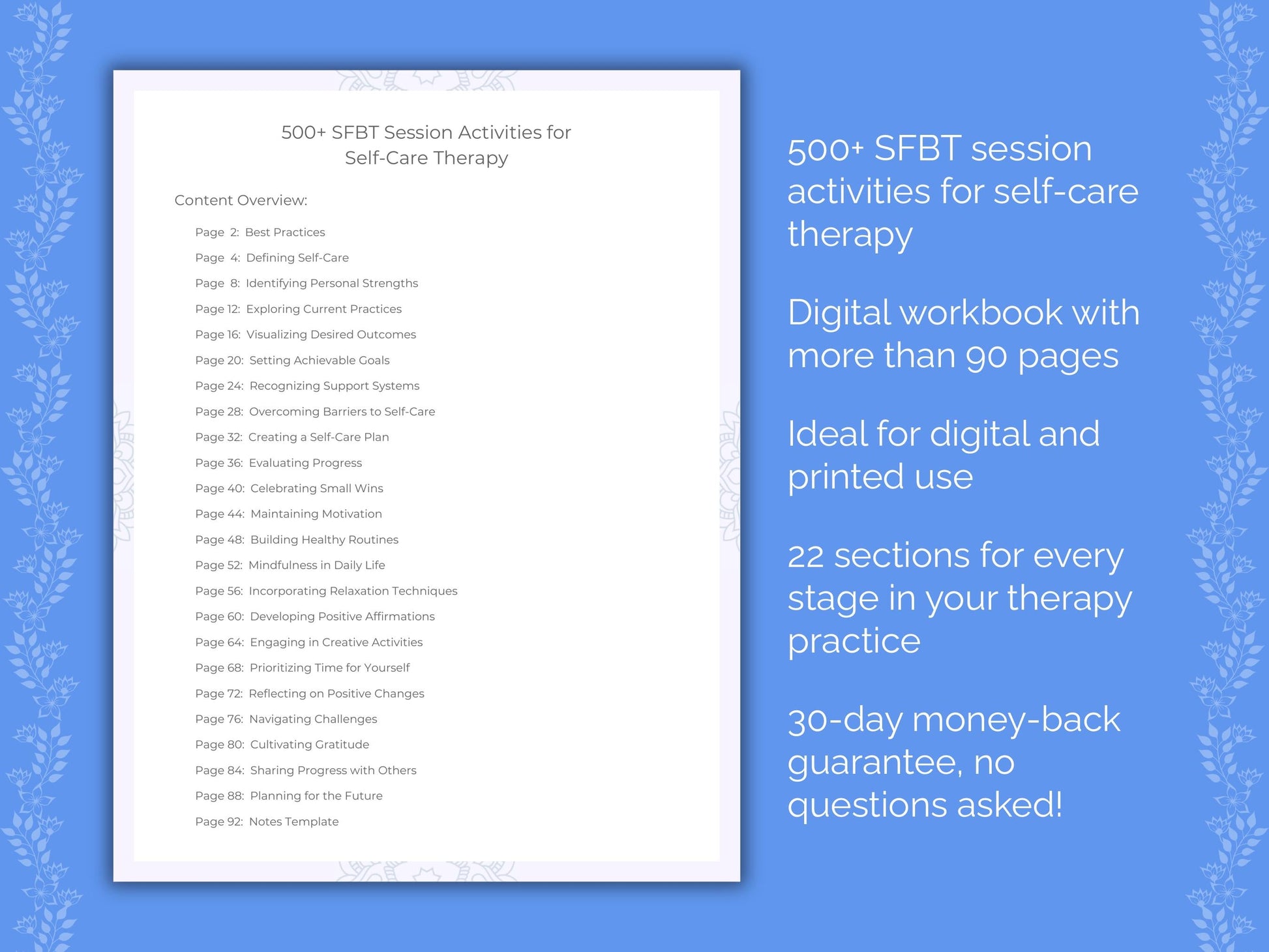 Self-Care Solution-Focused Brief Therapy (SFBT) Therapist Worksheets