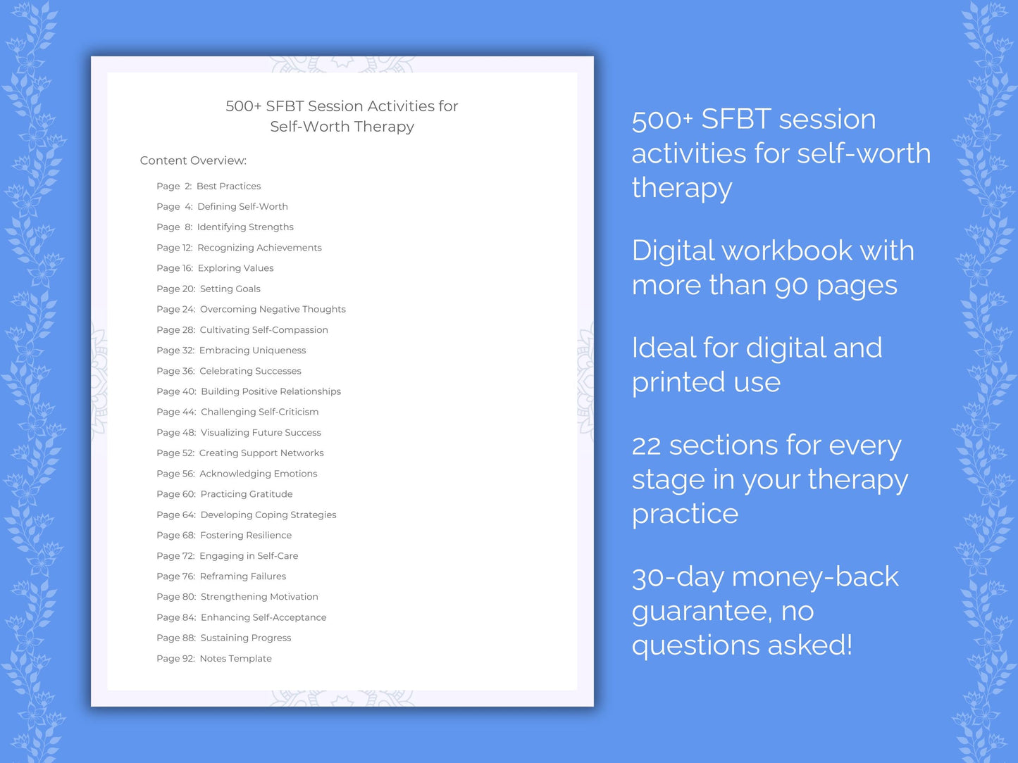 Self-Worth Solution-Focused Brief Therapy (SFBT) Therapist Worksheets