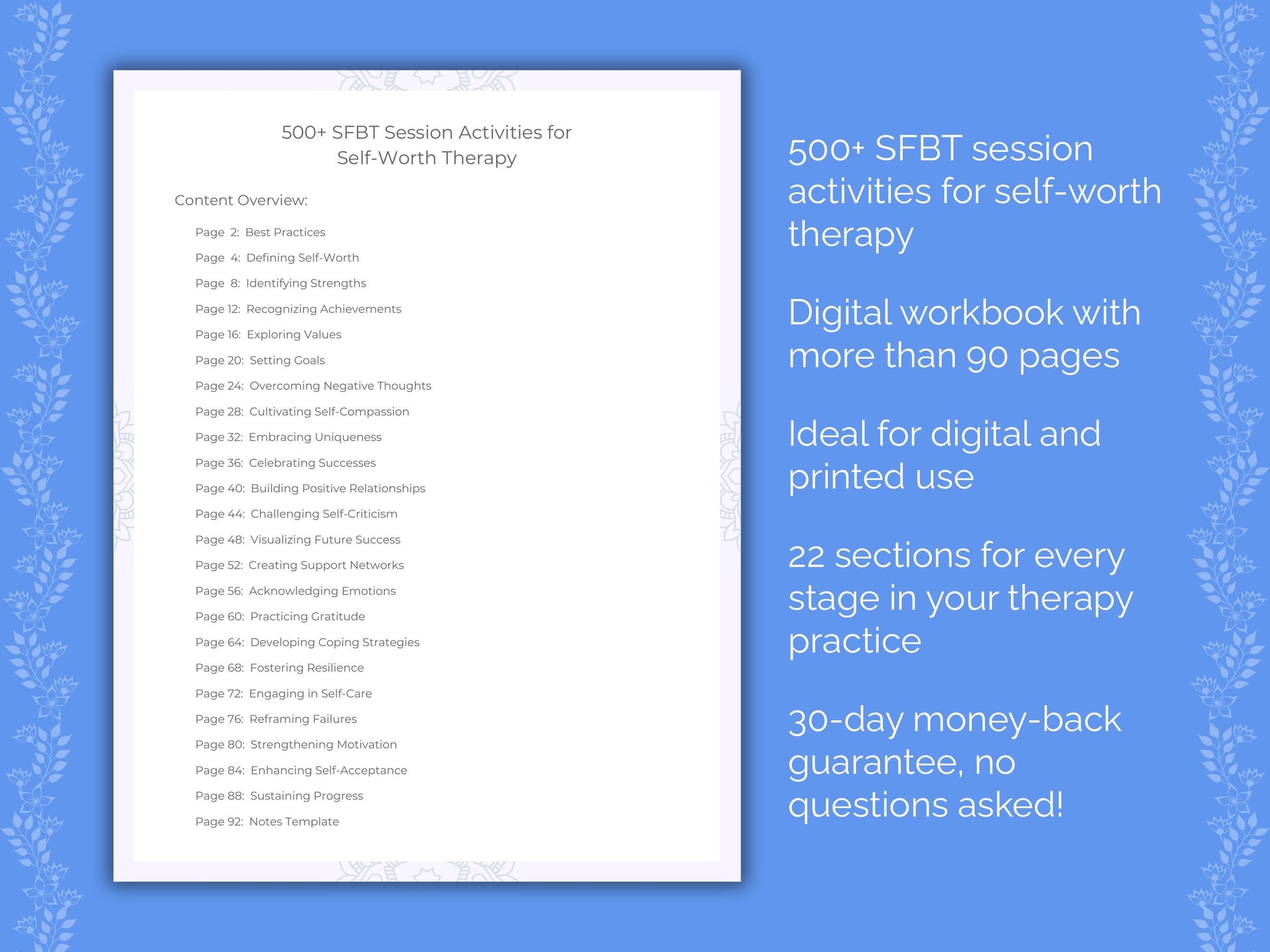 Self-Worth Solution-Focused Brief Therapy (SFBT) Therapist Worksheets