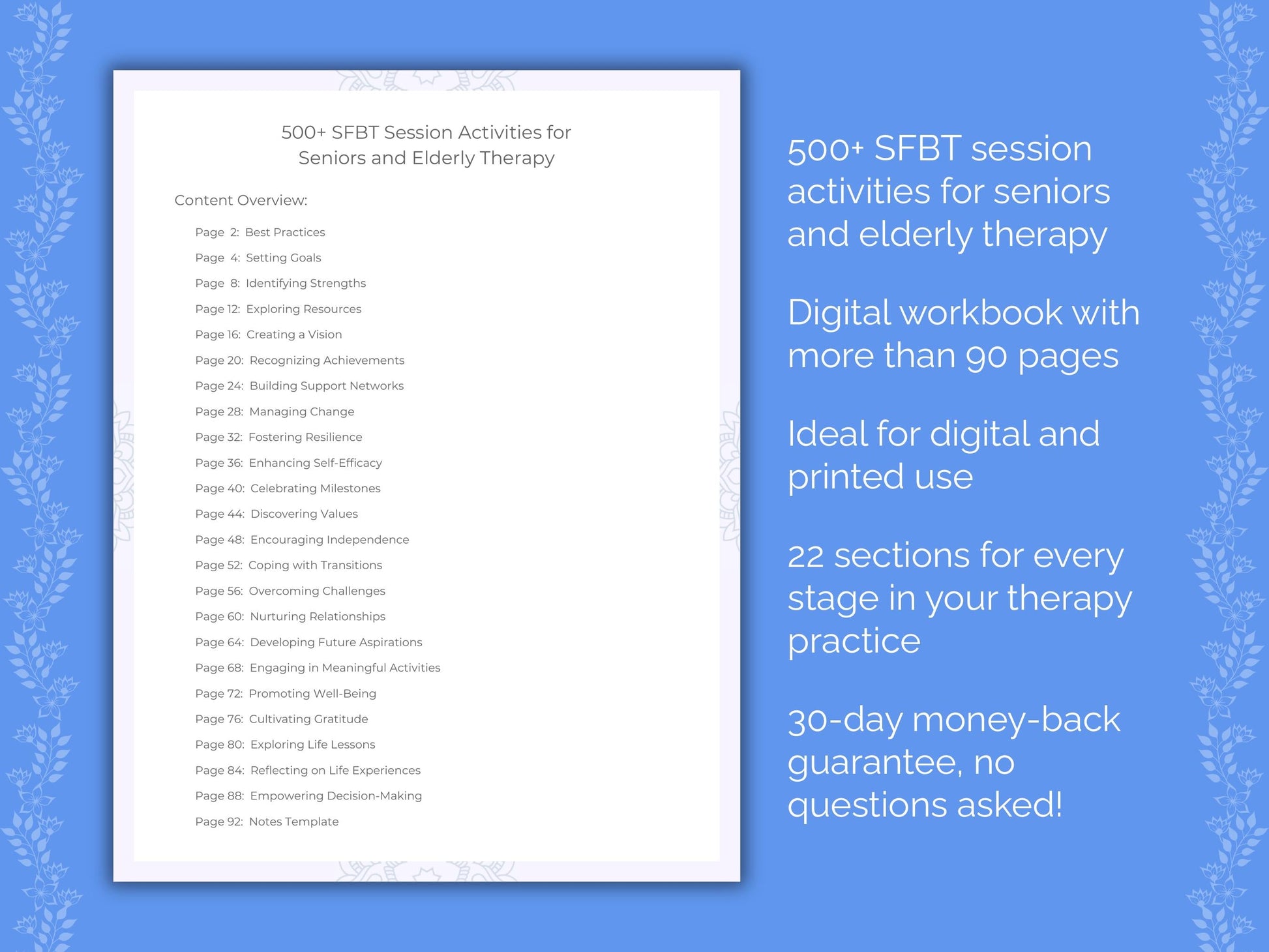 Seniors and Elderly Solution-Focused Brief Therapy (SFBT) Therapist Worksheets