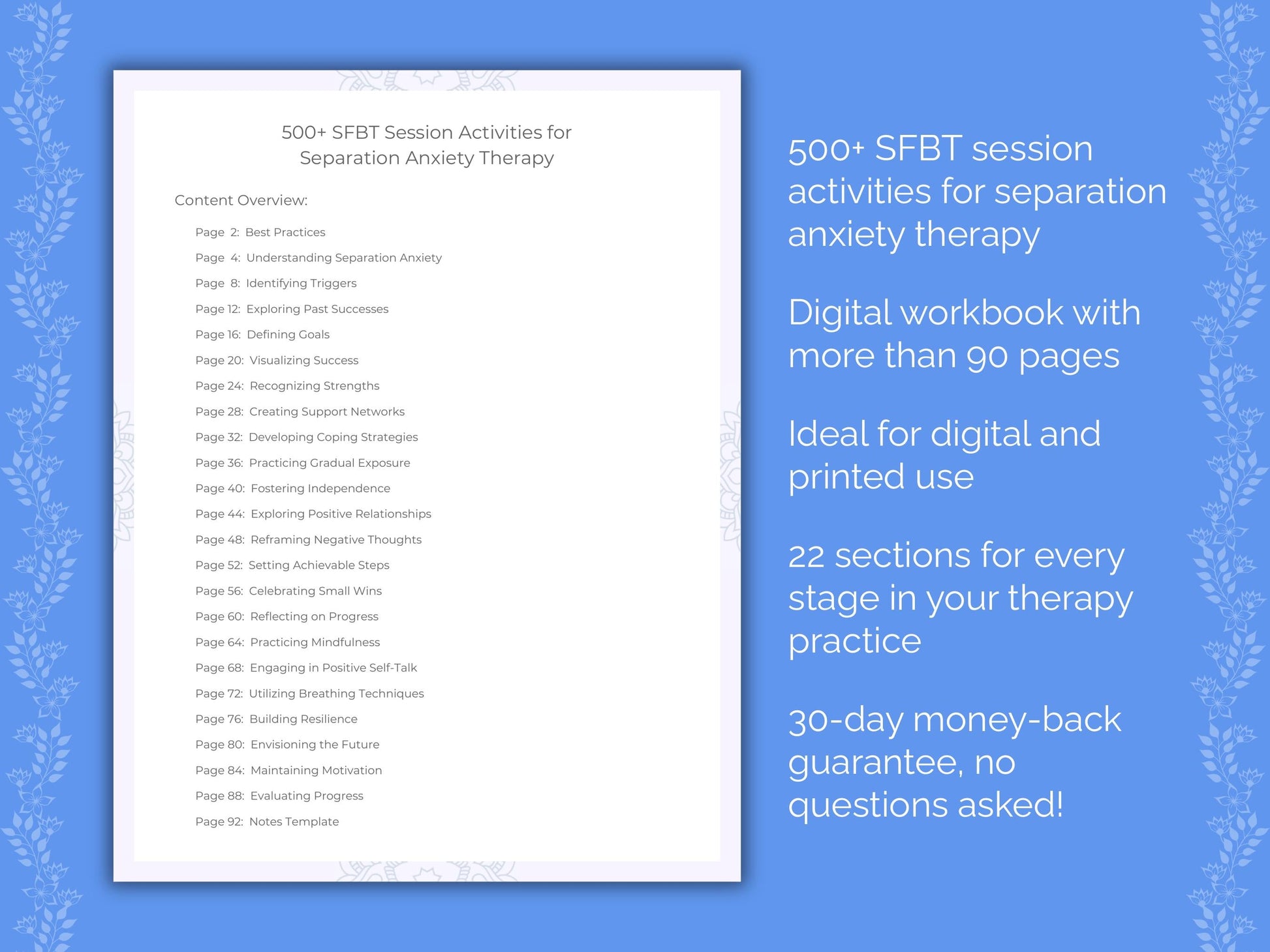Separation Anxiety Solution-Focused Brief Therapy (SFBT) Therapist Worksheets