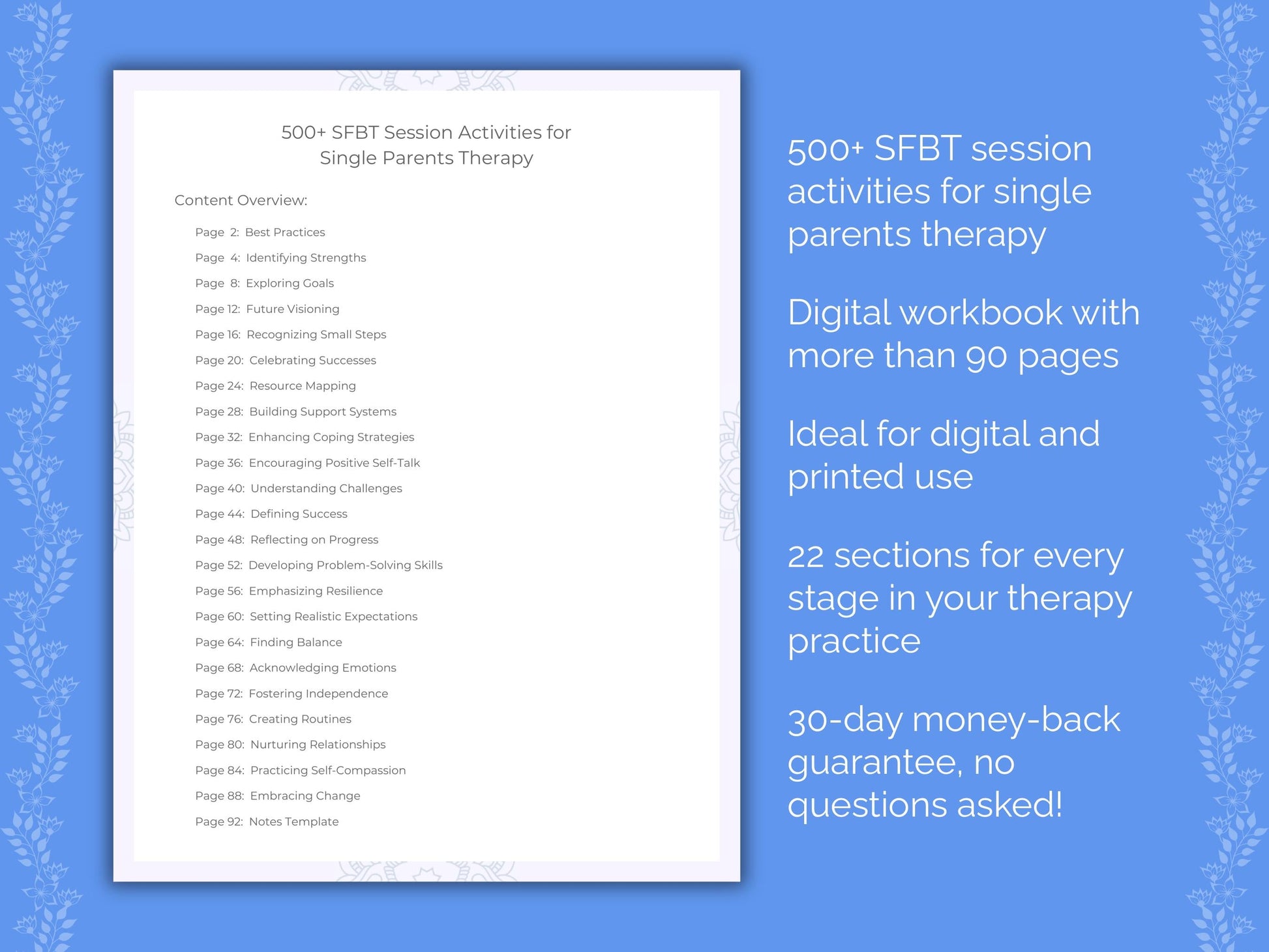 Single Parents Solution-Focused Brief Therapy (SFBT) Therapist Worksheets