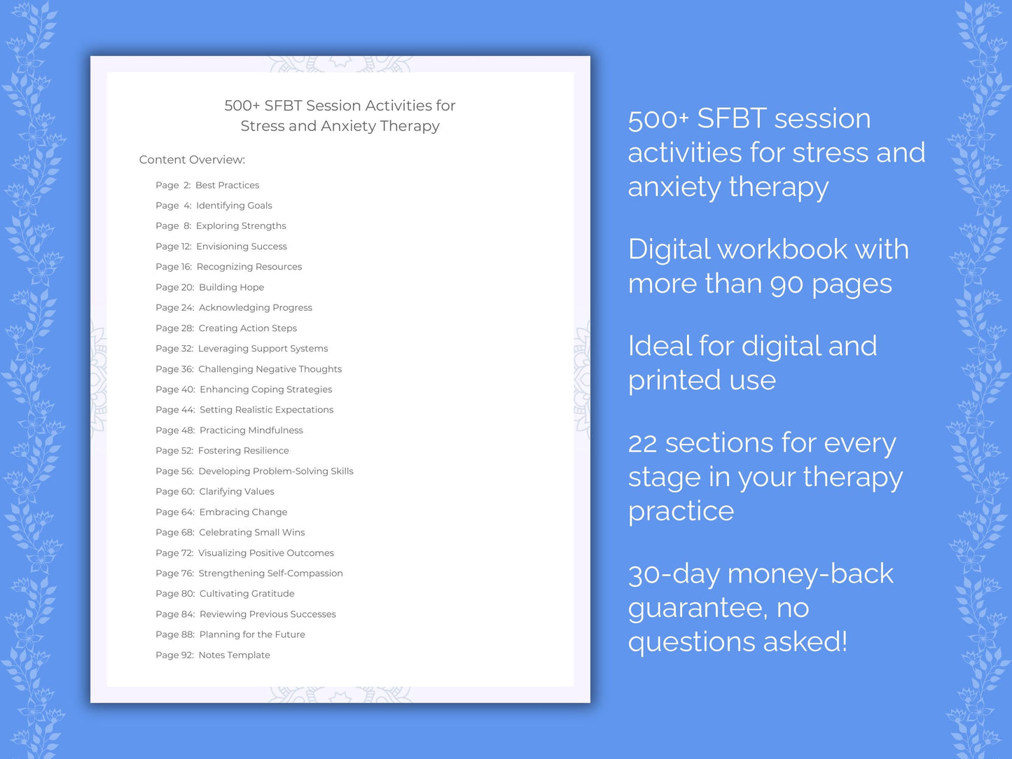 Stress and Anxiety Solution-Focused Brief Therapy (SFBT) Therapist Worksheets