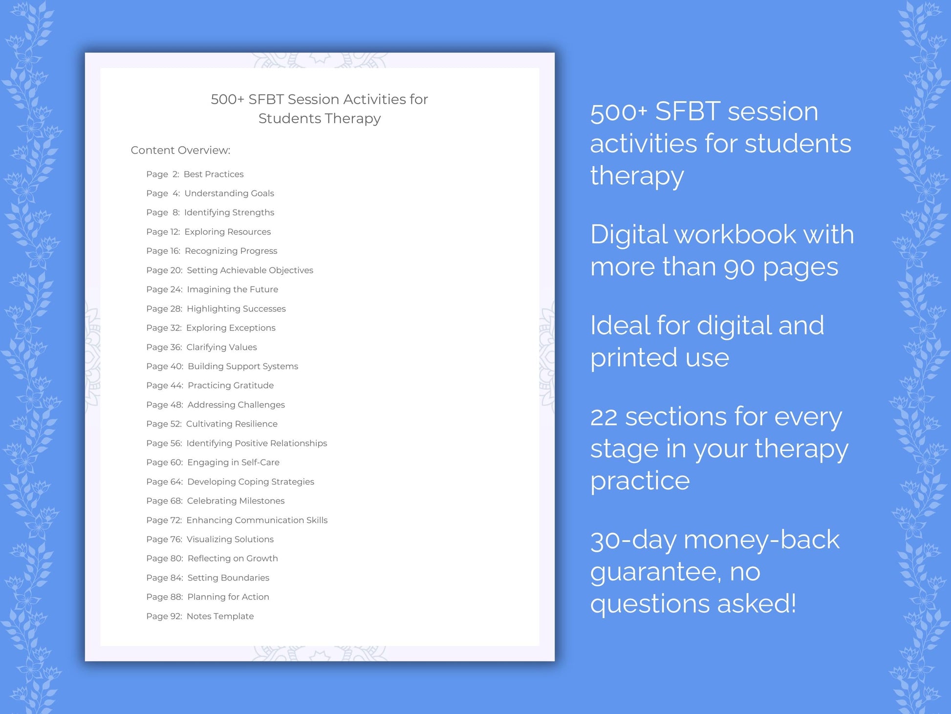 Students Solution-Focused Brief Therapy (SFBT) Therapist Worksheets