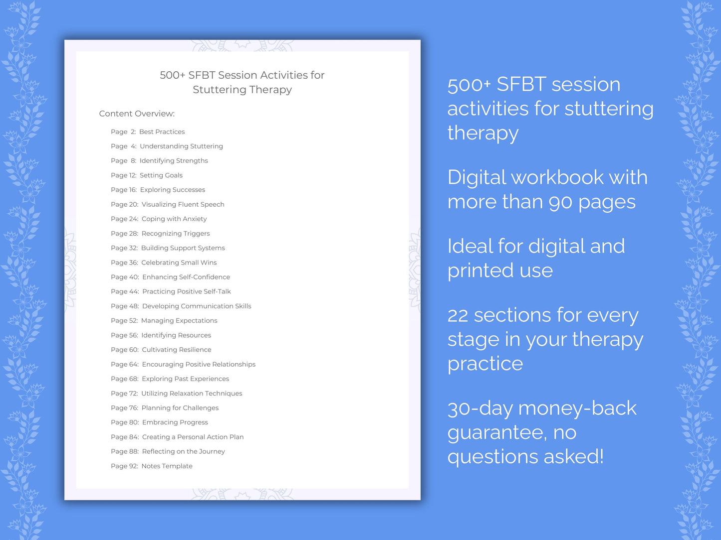 Stuttering Solution-Focused Brief Therapy (SFBT) Therapist Worksheets