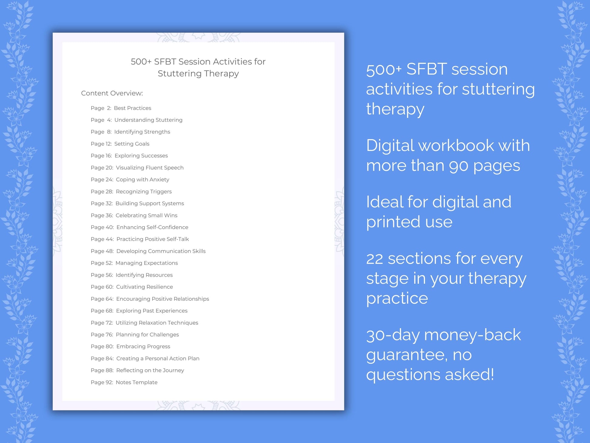 Stuttering Solution-Focused Brief Therapy (SFBT) Therapist Worksheets