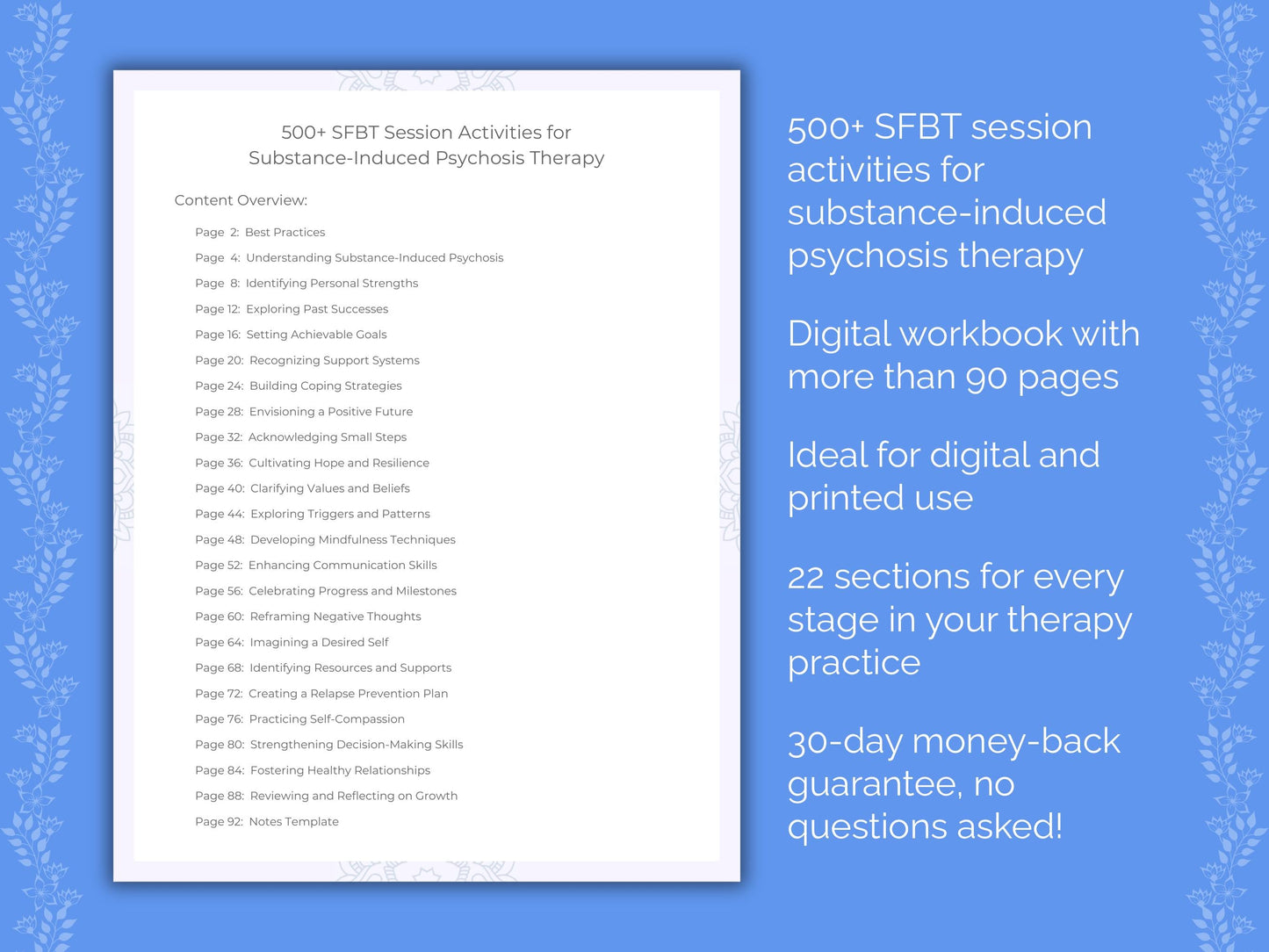 Substance-Induced Psychosis Solution-Focused Brief Therapy (SFBT) Therapist Worksheets