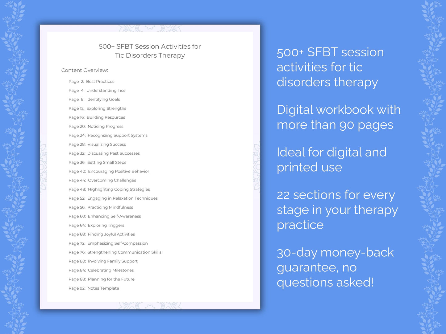 Tic Disorders Solution-Focused Brief Therapy (SFBT) Therapist Worksheets