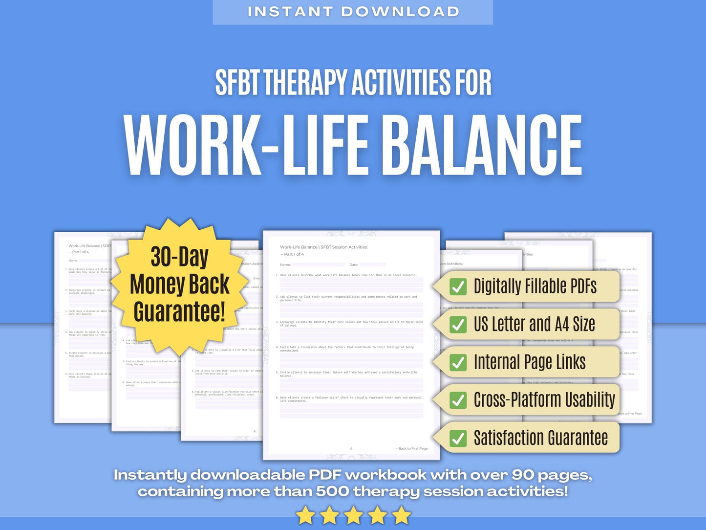 Work-Life Balance Solution-Focused Brief Therapy (SFBT) Psychology Workbooks