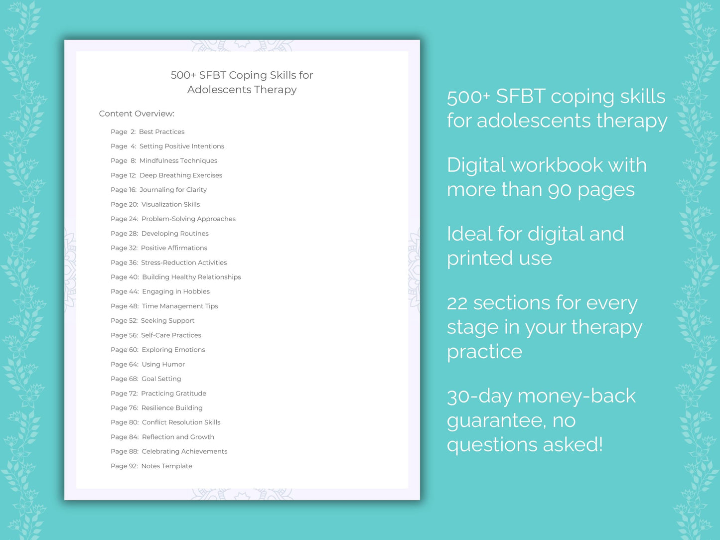 Adolescents Solution-Focused Brief Therapy (SFBT) Therapist Worksheets
