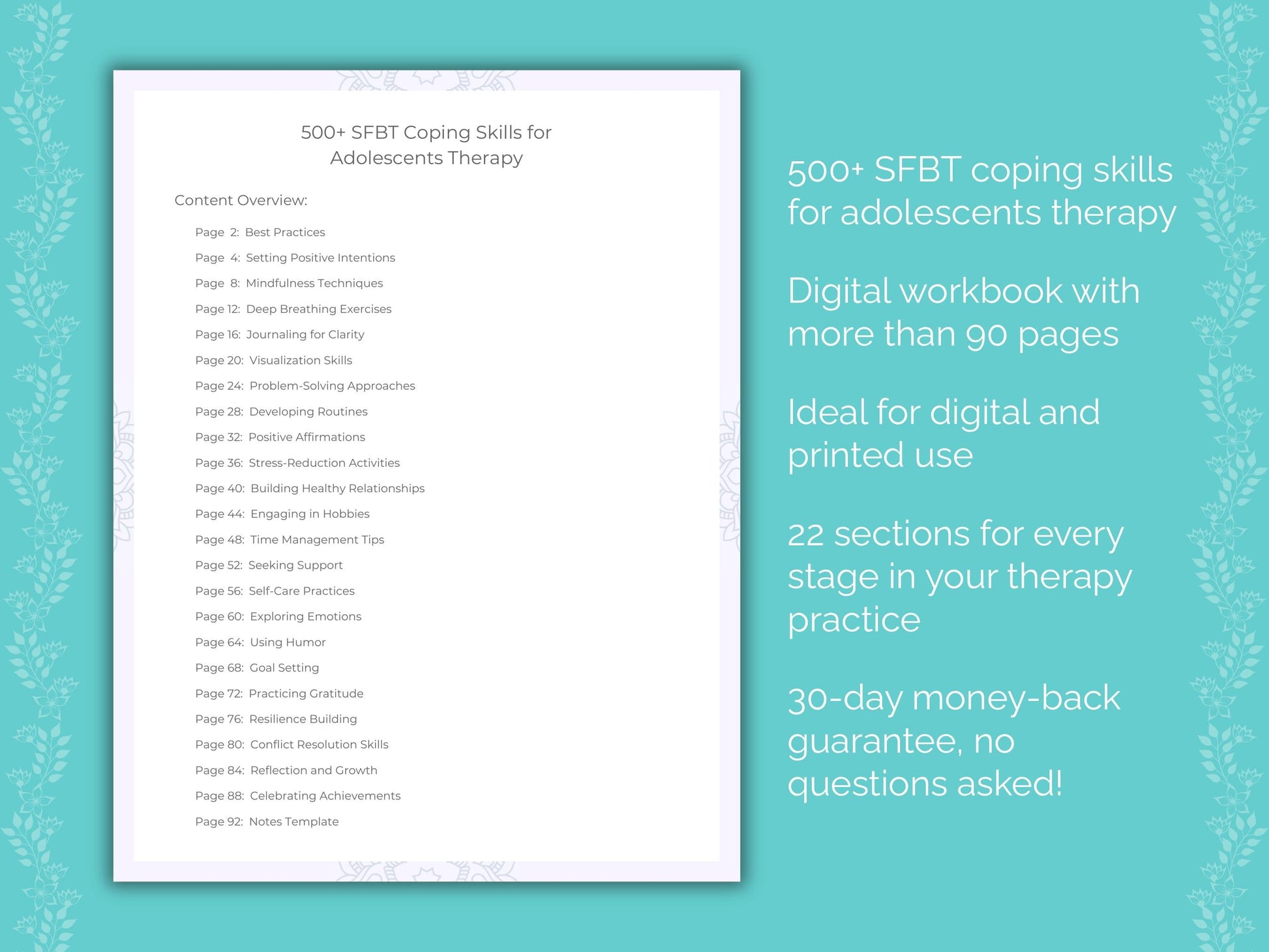 Adolescents Solution-Focused Brief Therapy (SFBT) Therapist Worksheets