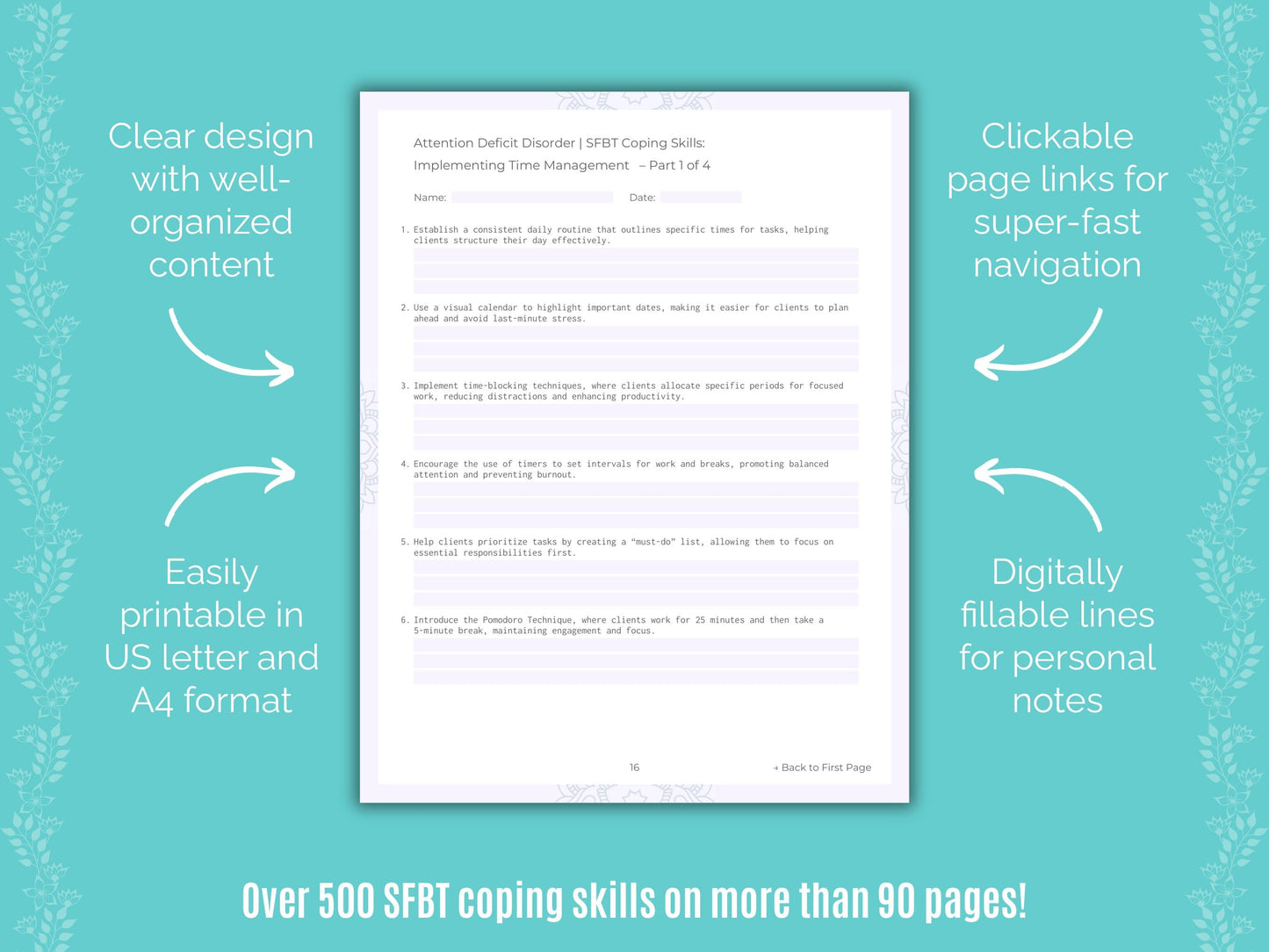 Attention Deficit Disorder (ADD) Solution-Focused Brief Therapy (SFBT) Counseling Templates