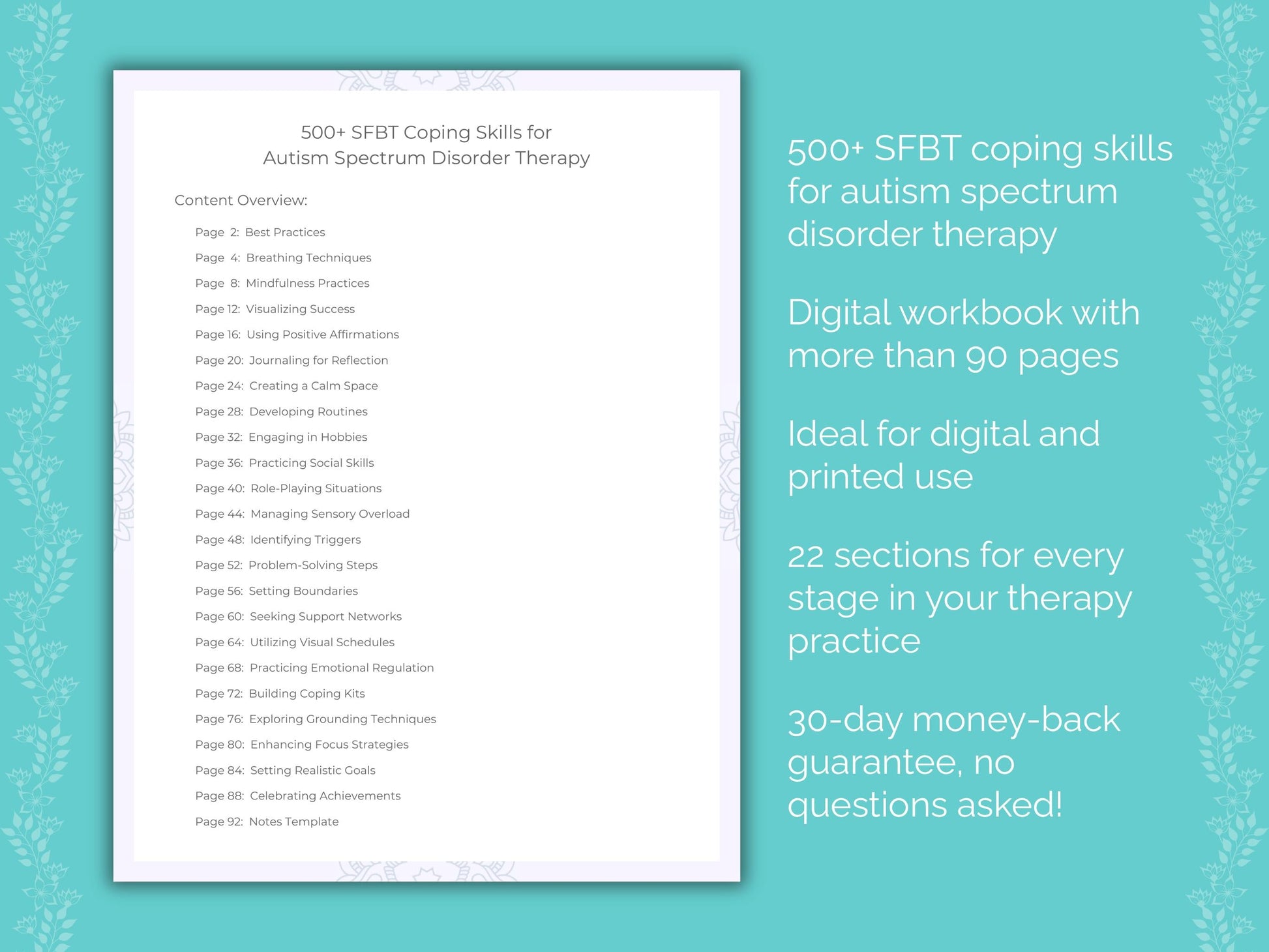 Autism Spectrum Disorder Solution-Focused Brief Therapy (SFBT) Therapist Worksheets