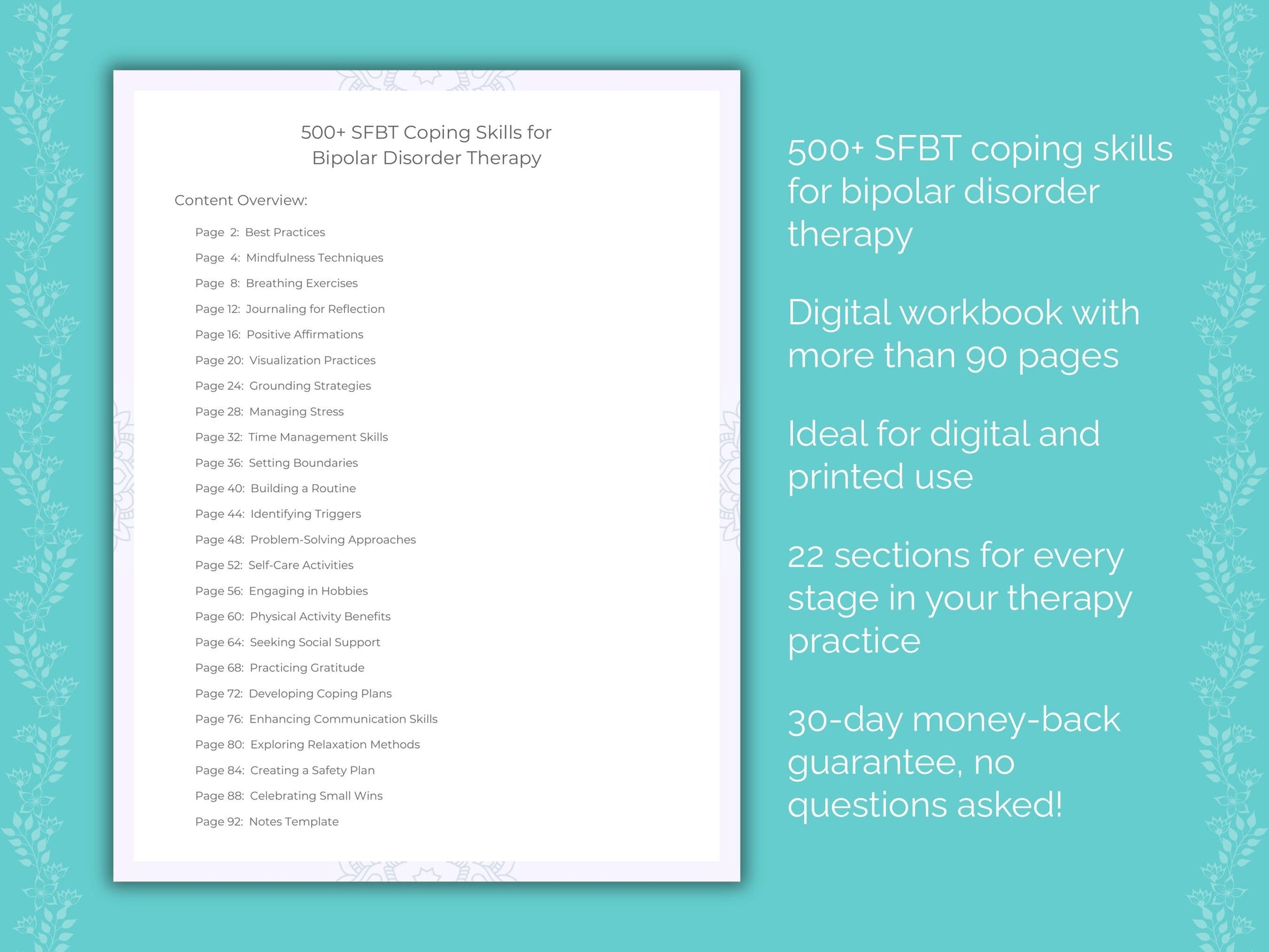 Bipolar Disorder Solution-Focused Brief Therapy (SFBT) Therapist Worksheets