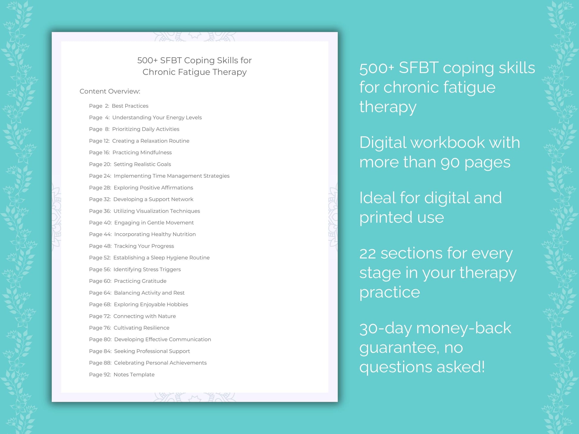 Chronic Fatigue Solution-Focused Brief Therapy (SFBT) Therapist Worksheets